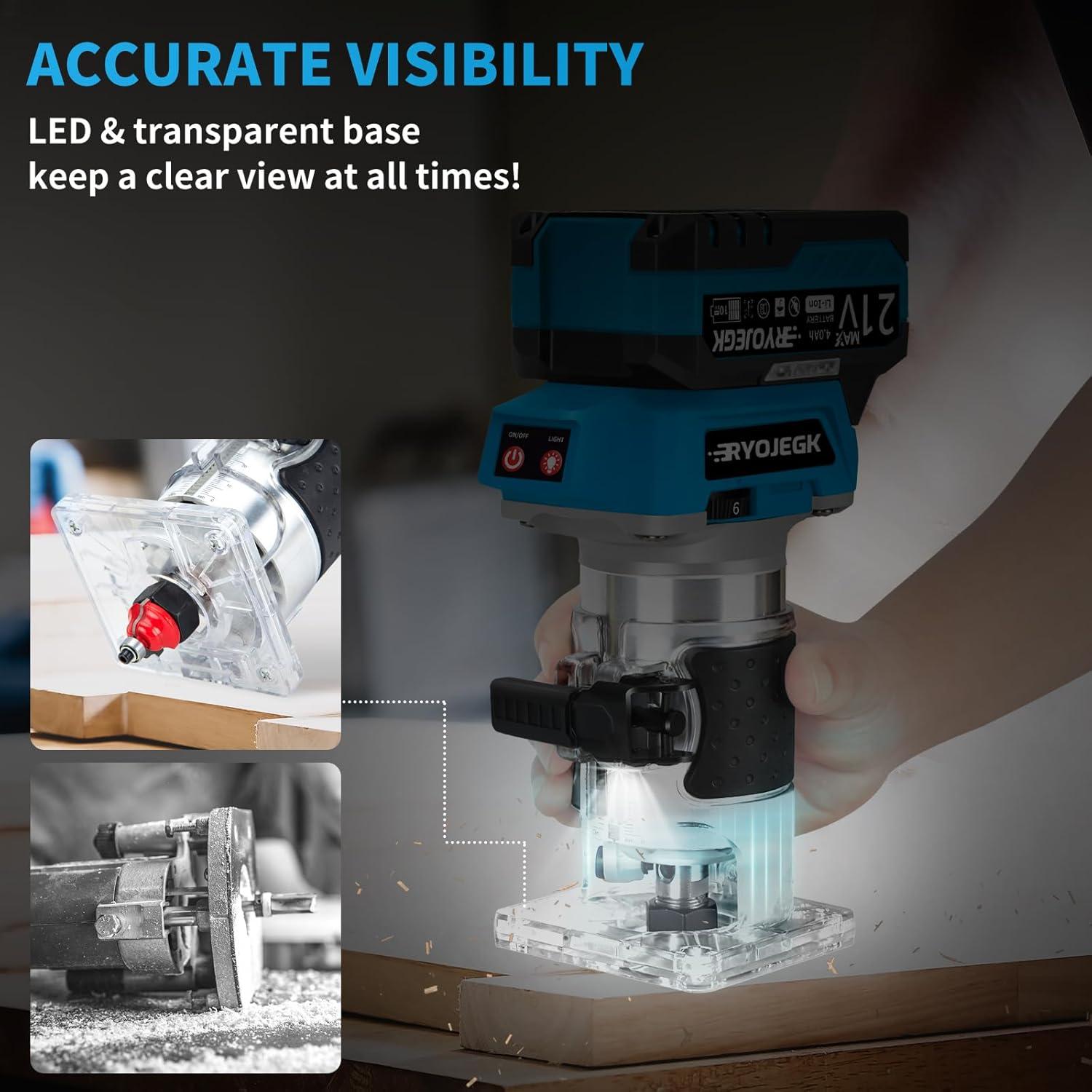 Fresadora Inalámbrica RYOJEGK 21V con 2 Baterías 4.0Ah y 20 Puntas