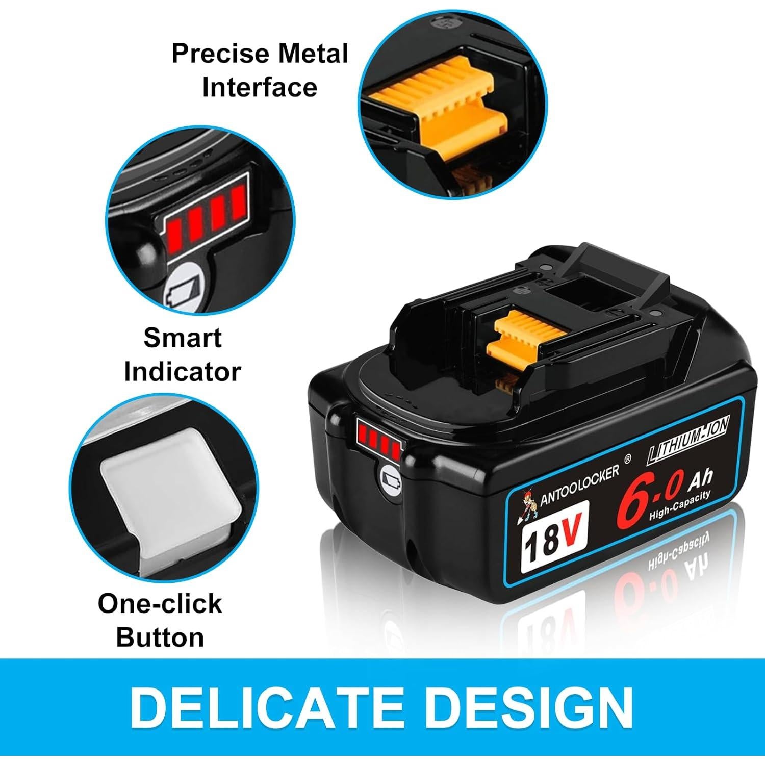 Batería de Reemplazo Makita 18V 6.0Ah Ión de Litio - 2 Paquetes