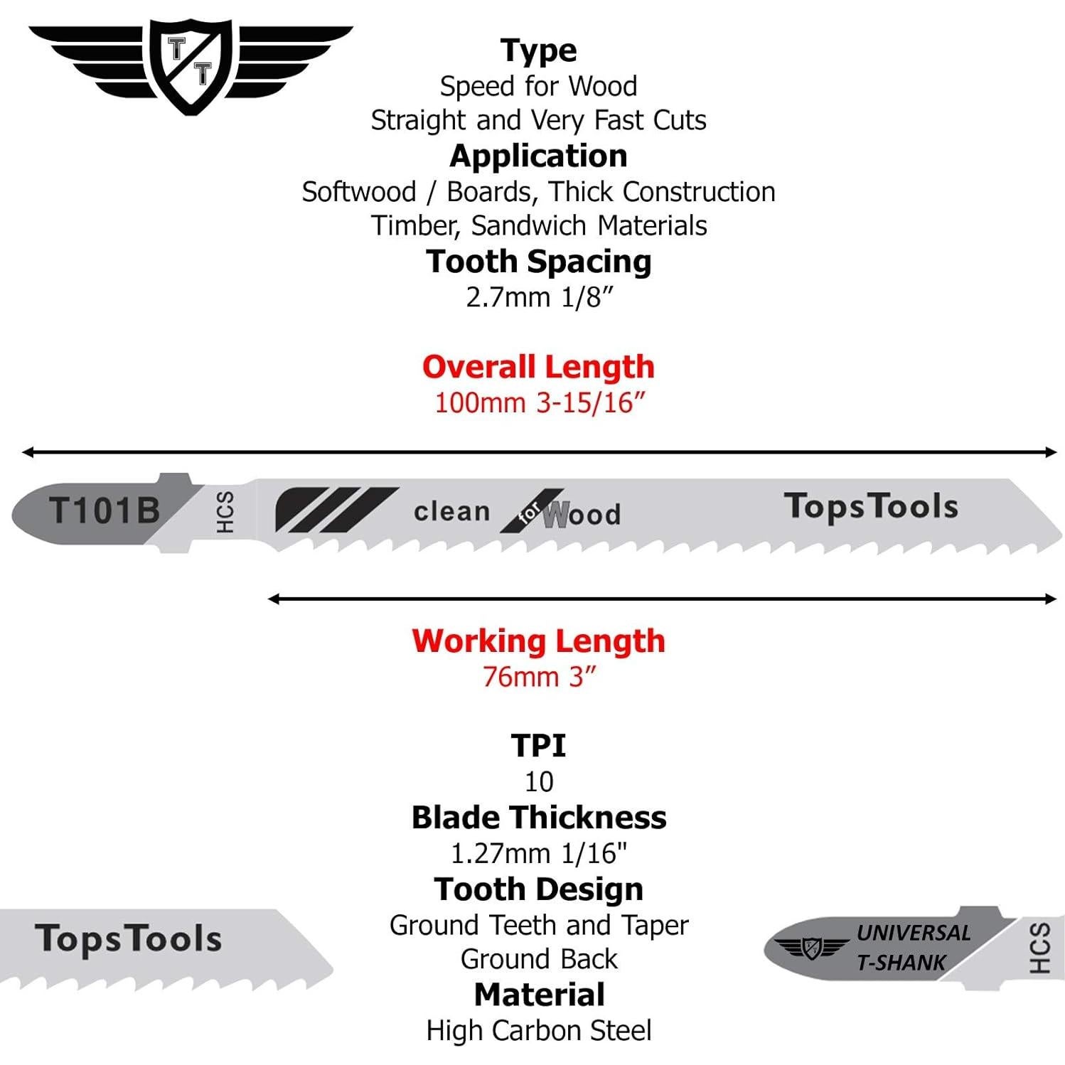 25 Hojas de Sierra de Calar T101B TopsTools 100mm para Madera