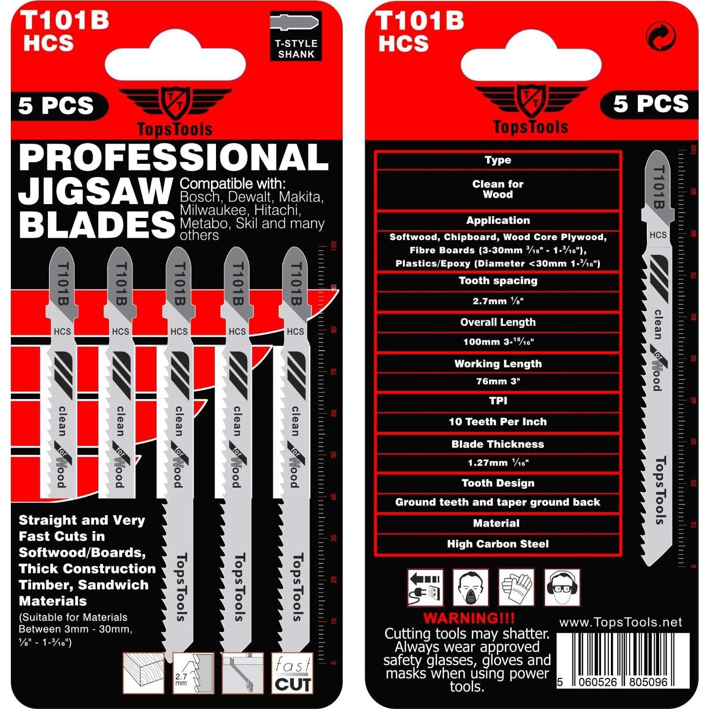 25 Hojas de Sierra de Calar T101B TopsTools 100mm para Madera