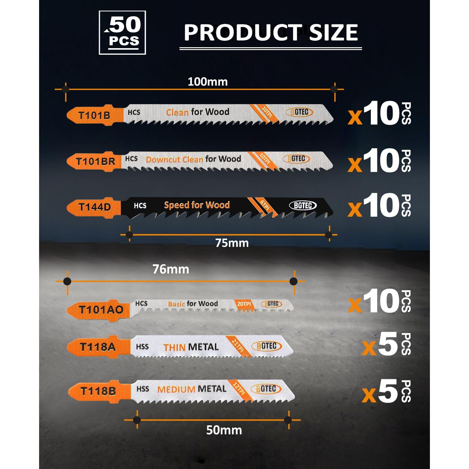 Juego de 50 Hojas de Sierra de Calar BGTEC T-Shank HCS/HSS