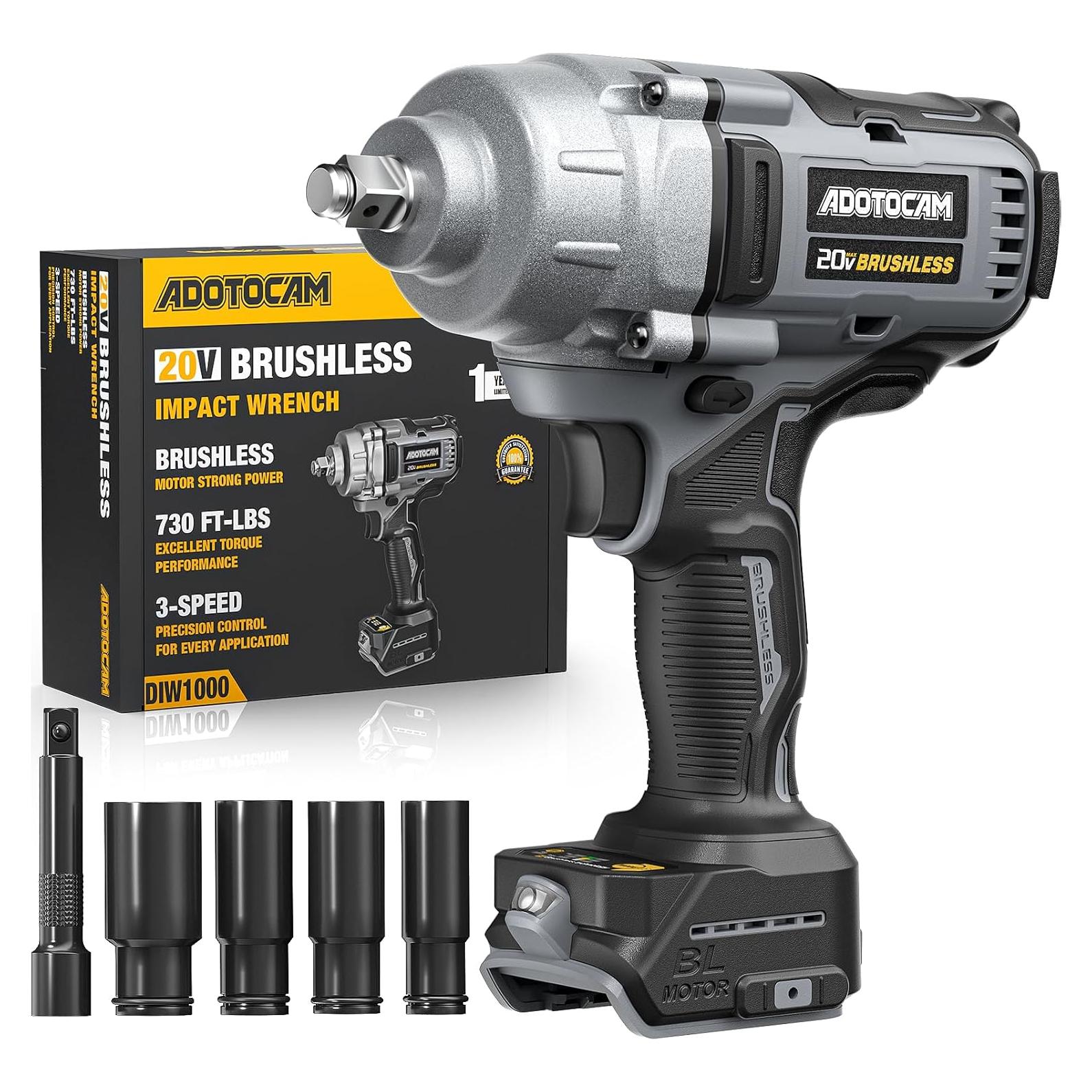 Llave de impacto inalámbrica ADOTOCAM 20V 1000 Nm 1/2"