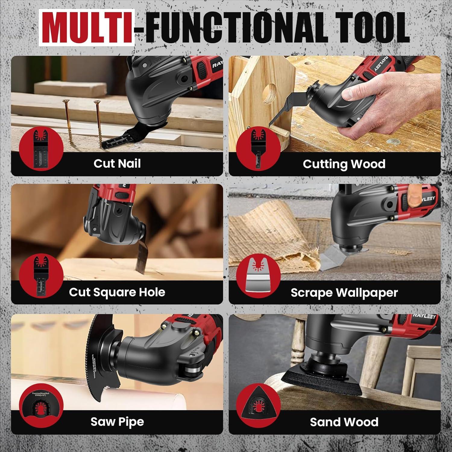 Herramienta Oscilante Inalámbrica RAYLEEY 20V con 22 Accesorios
