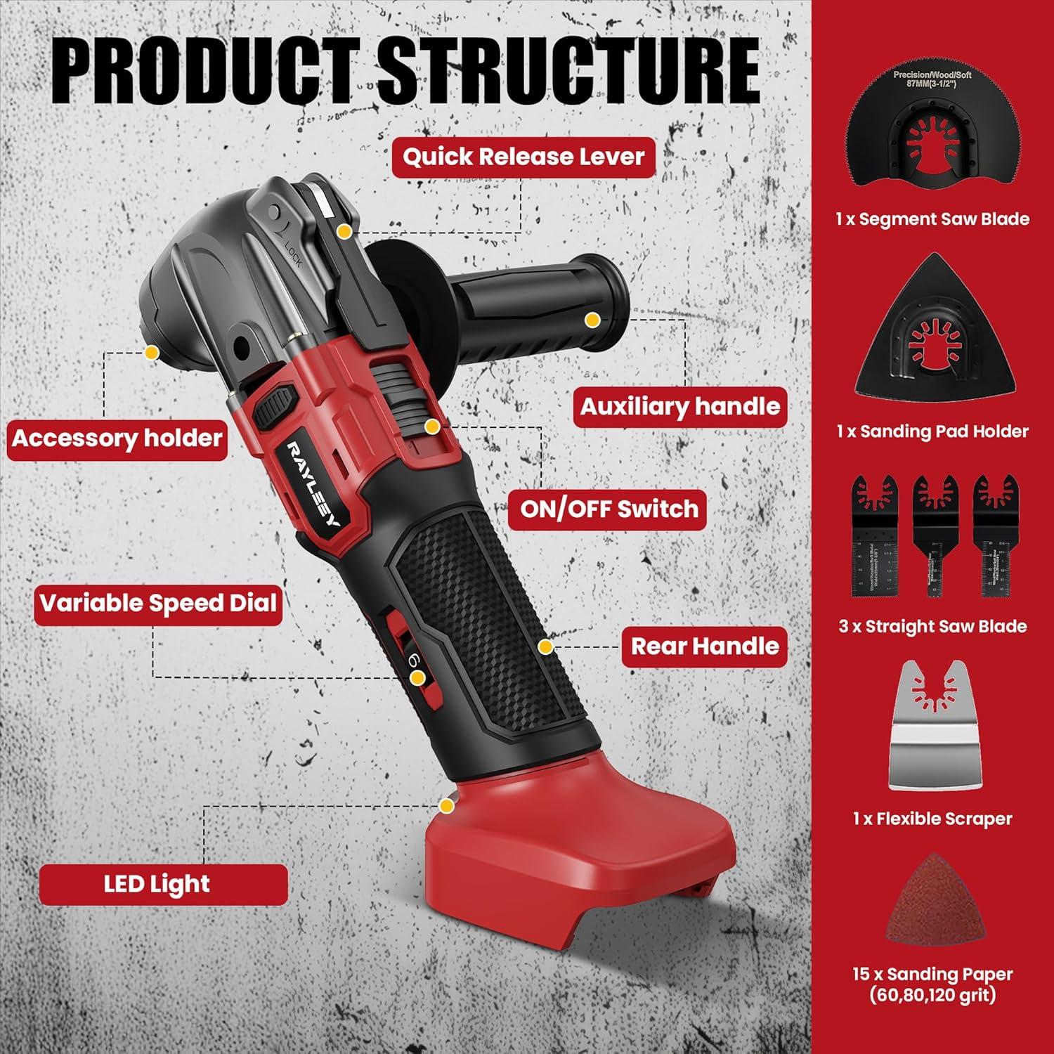 Herramienta Oscilante Inalámbrica RAYLEEY 20V con 22 Accesorios