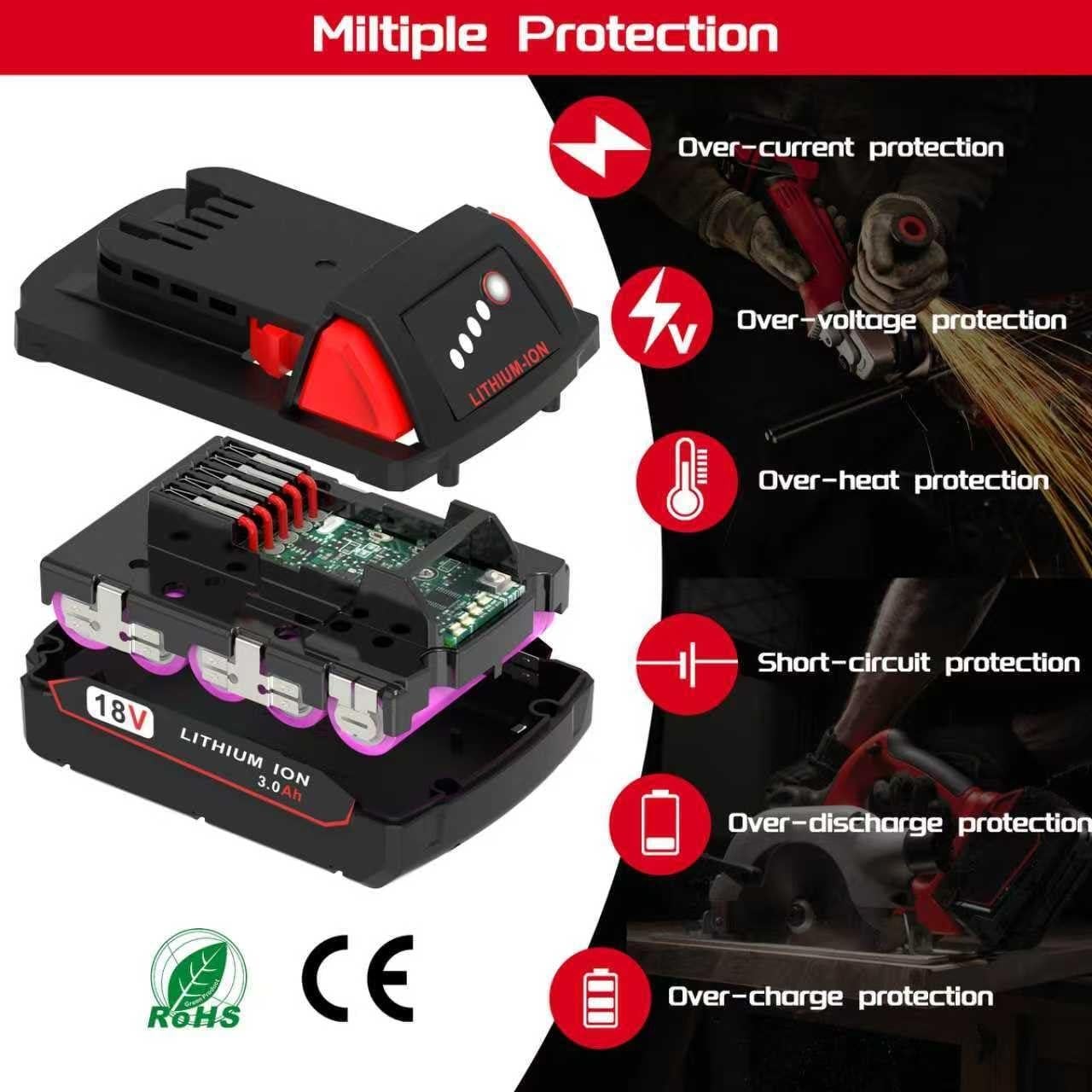 Paquete de 2 Baterías Litio Ion 18V 3000mAh WORTHMAH
