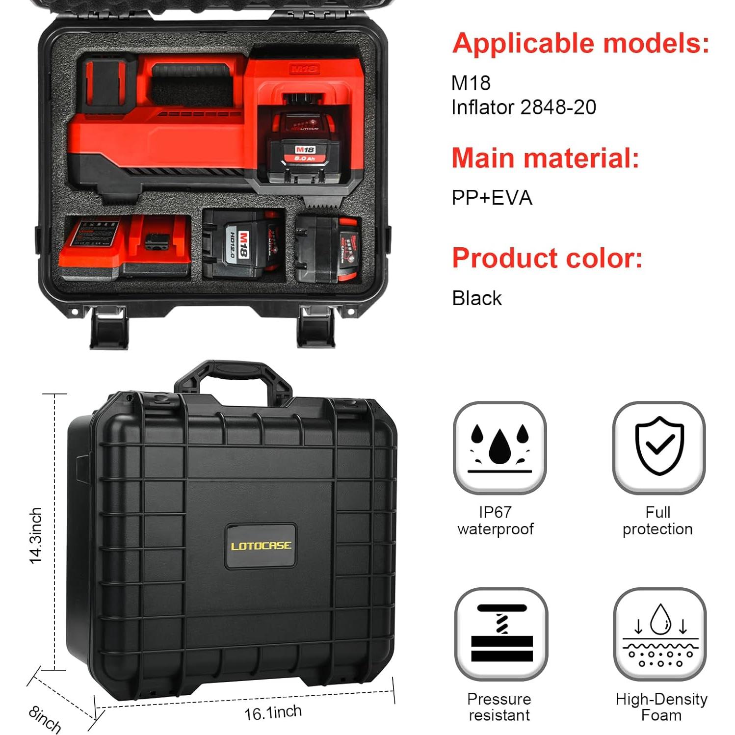 Estuche Duro Impermeable LOTOCASE para Inflador Milwaukee M18