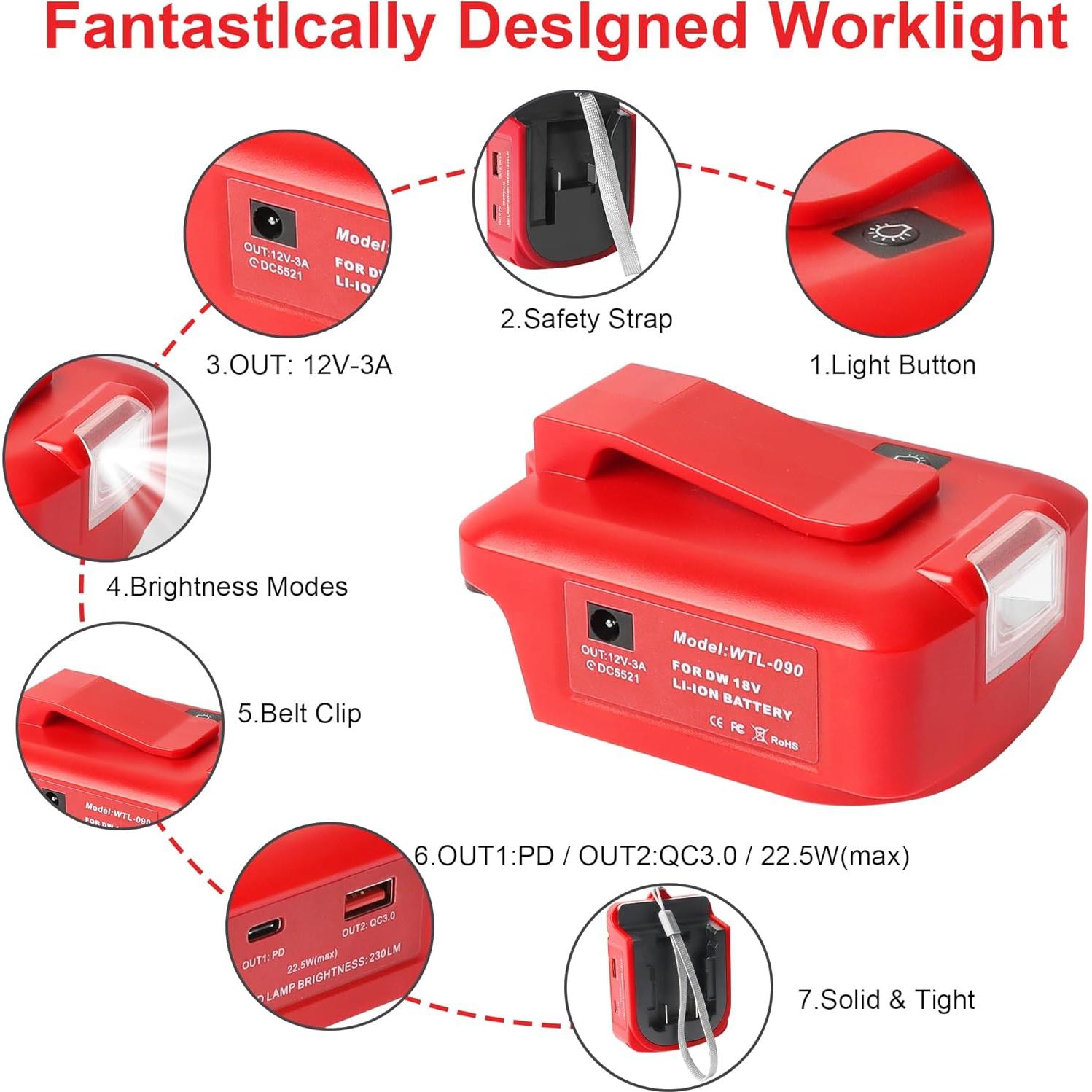 Adaptador de Poder USB para Baterías Milwaukee 18V y DEWALT 20V