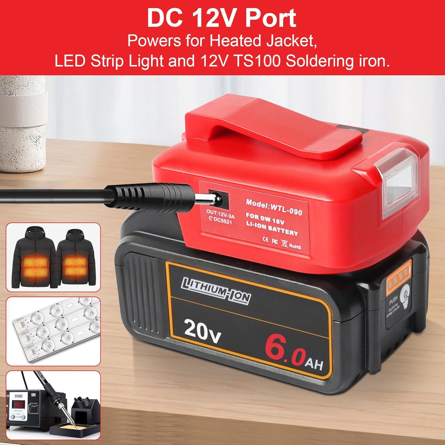 Adaptador de Poder USB para Baterías Milwaukee 18V y DEWALT 20V