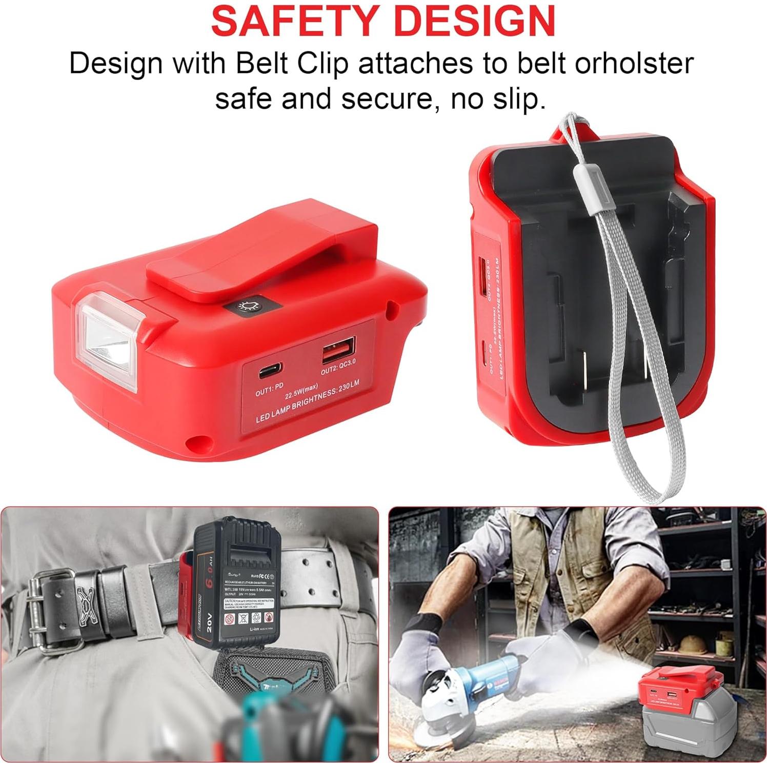 Adaptador de Poder USB para Baterías Milwaukee 18V y DEWALT 20V