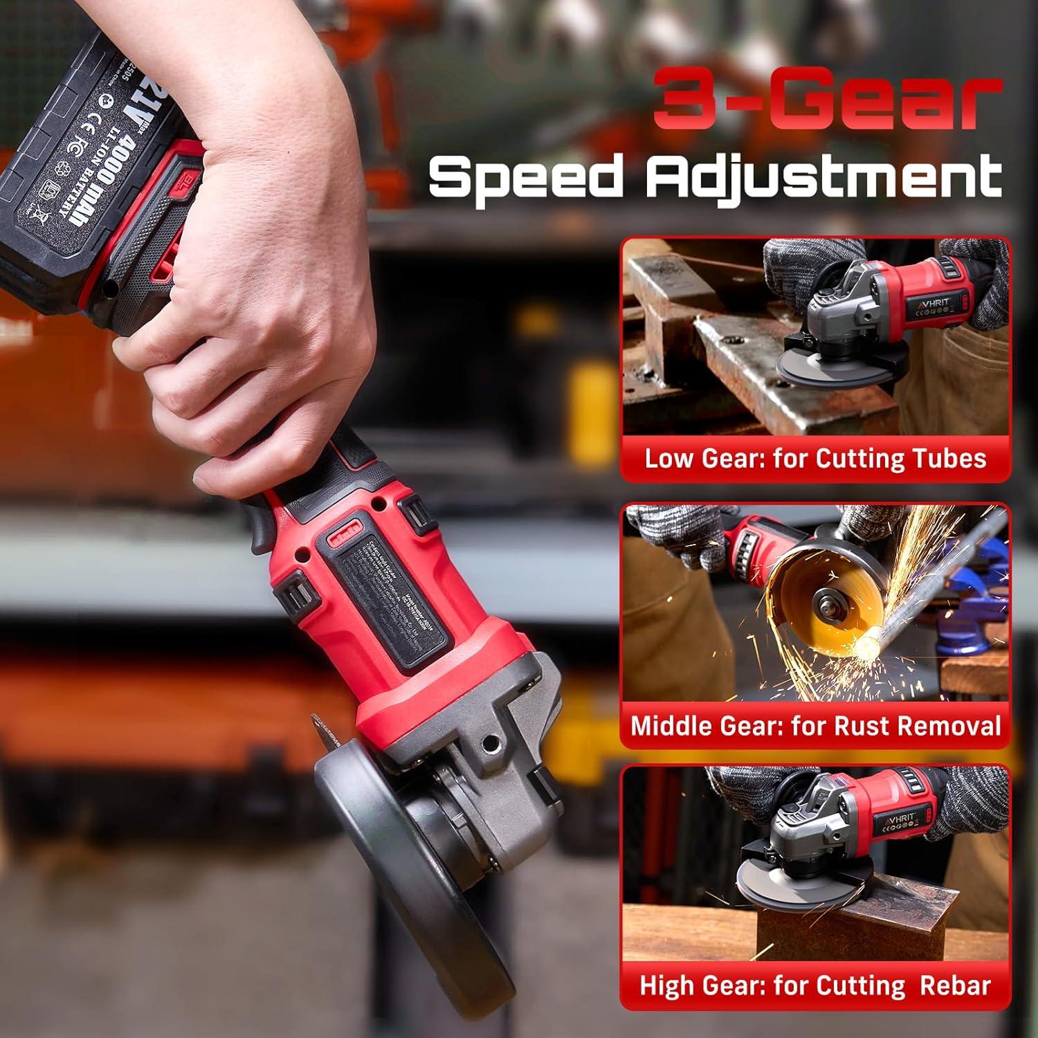 Amoladora Angular Inalámbrica Avhrit 21V 800W 3 Velocidades