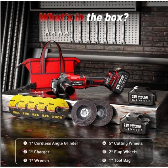 Amoladora Angular Inalámbrica Avhrit 21V 800W 3 Velocidades