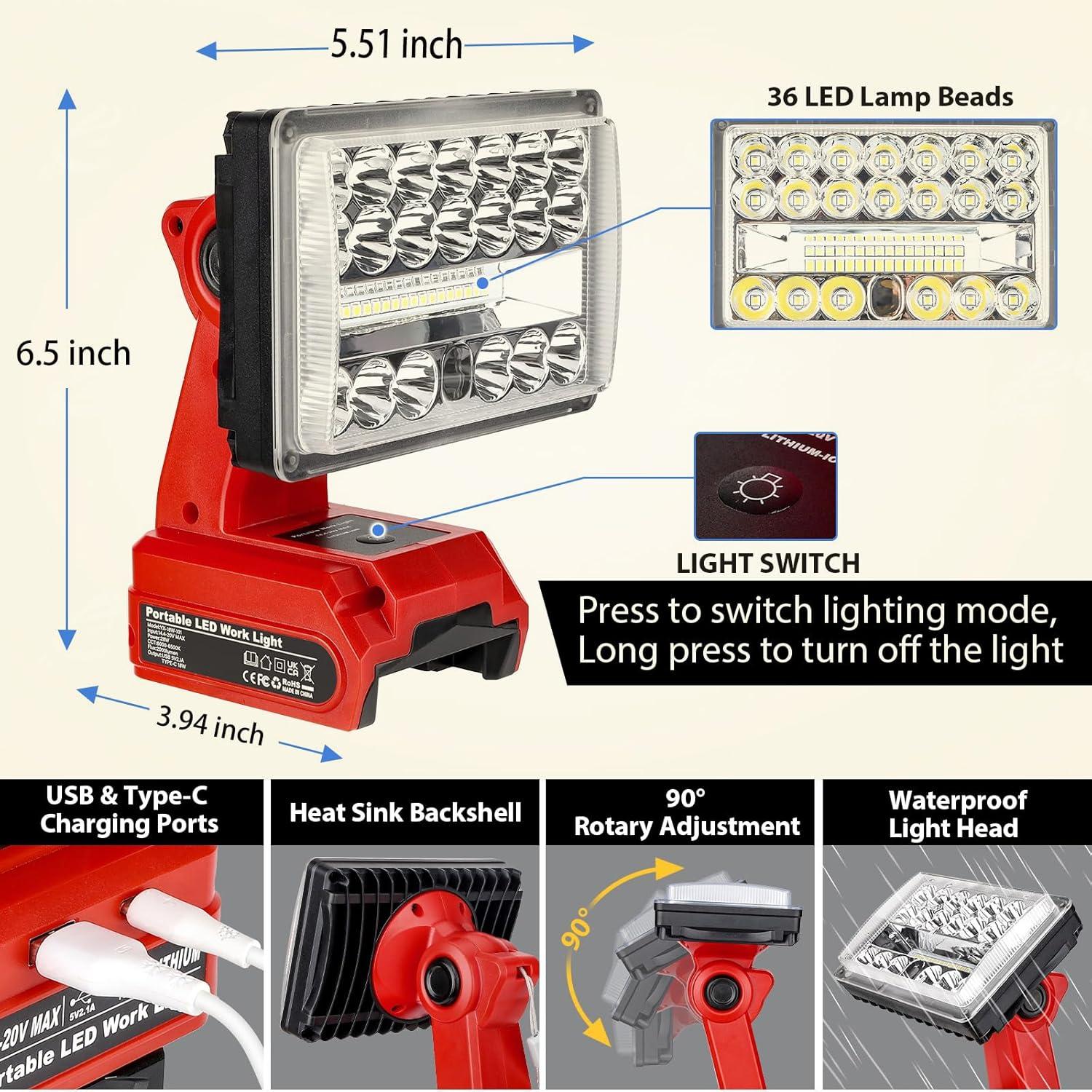 Luz de Trabajo LED Inalámbrica GRVODFRTA 28W 2000LM 18V