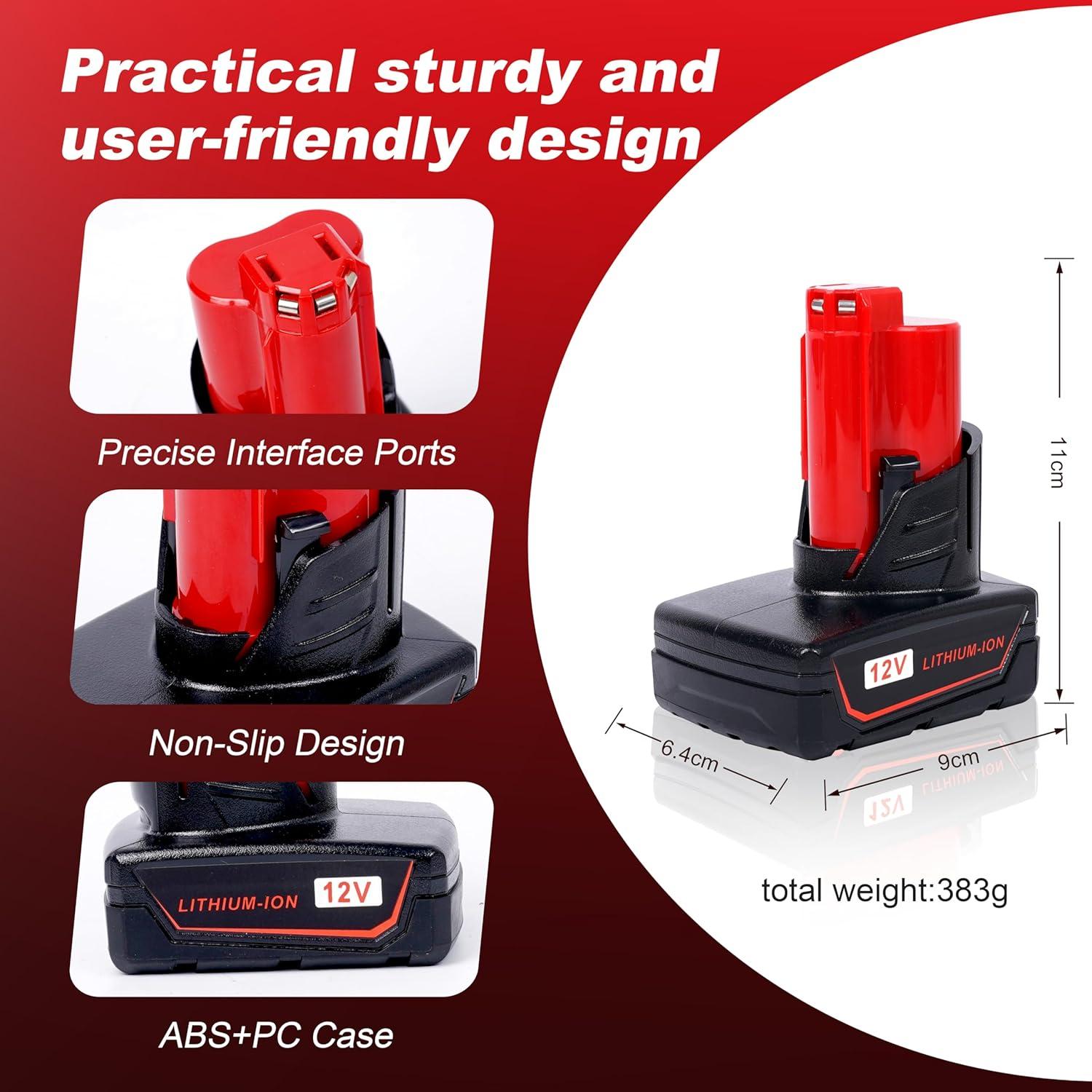 Batería de Reemplazo 12V 6Ah HUAYUE 2 Paquete Compatible Milwaukee