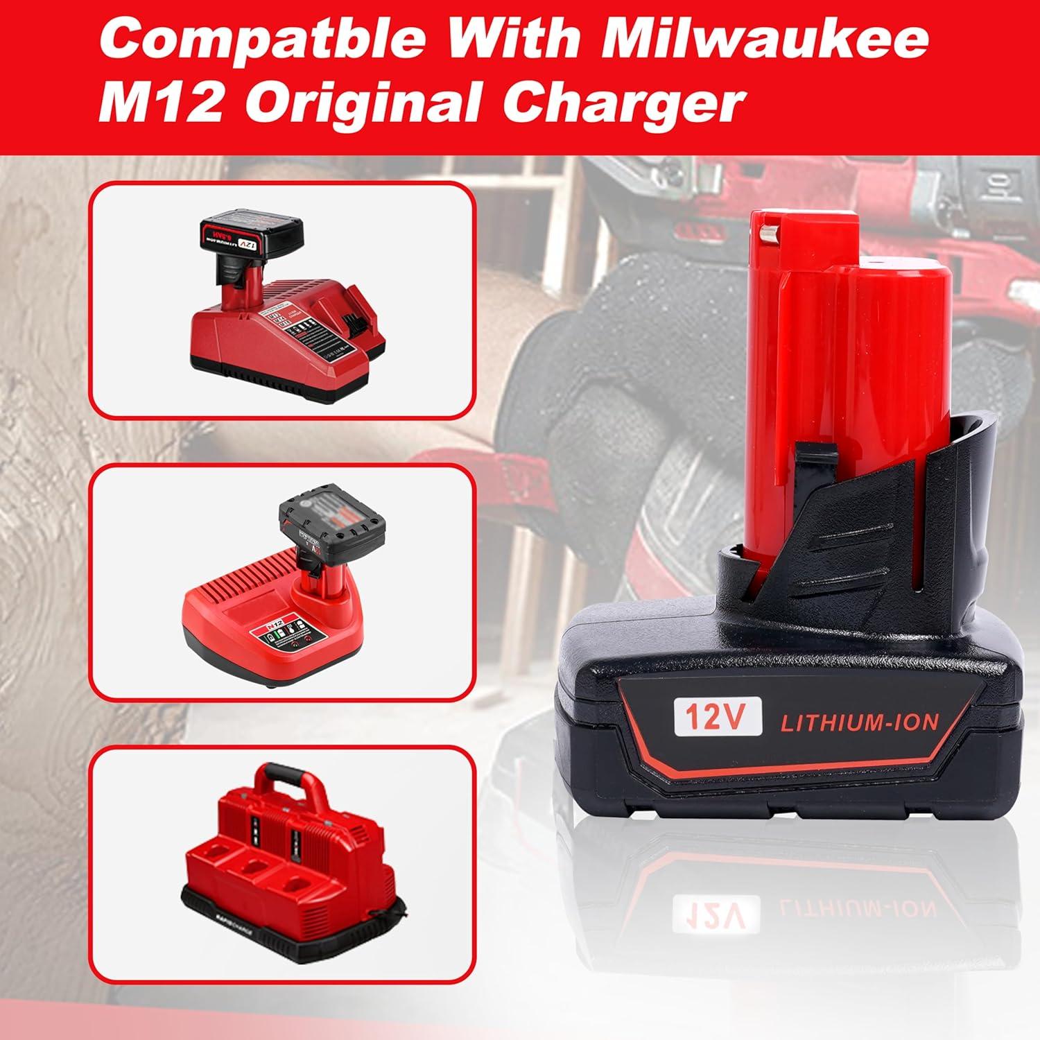 Batería de Reemplazo 12V 6Ah HUAYUE 2 Paquete Compatible Milwaukee