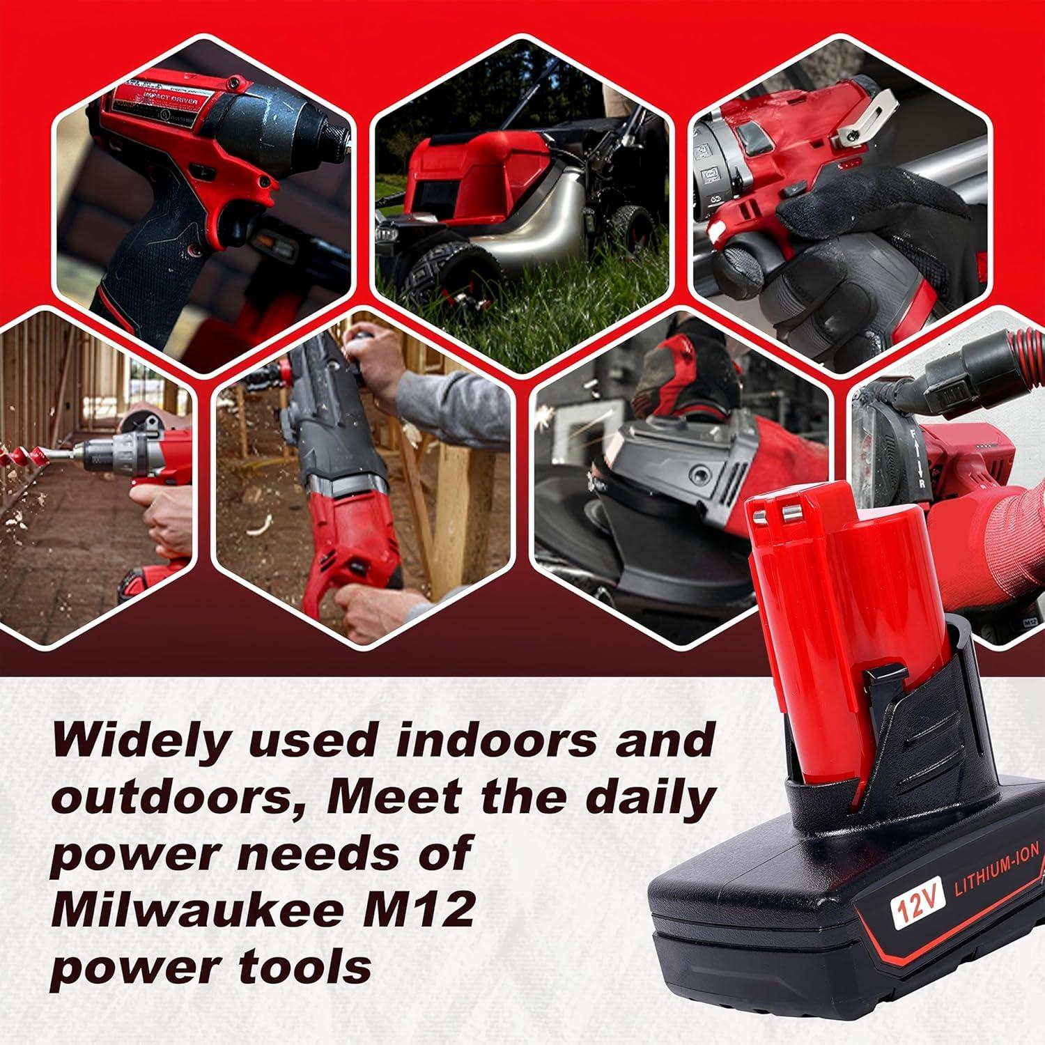 Batería de Reemplazo 12V 6Ah HUAYUE 2 Paquete Compatible Milwaukee