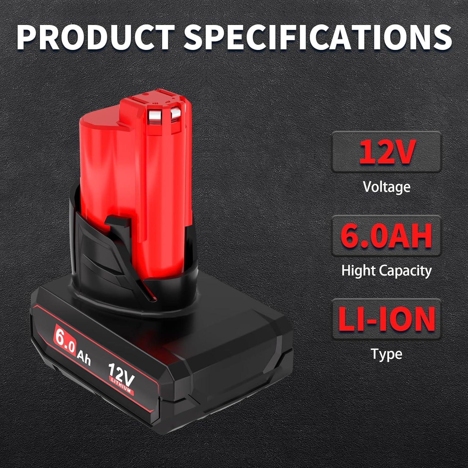 Batería de Reemplazo 12V 6.0Ah Capowill para Milwaukee