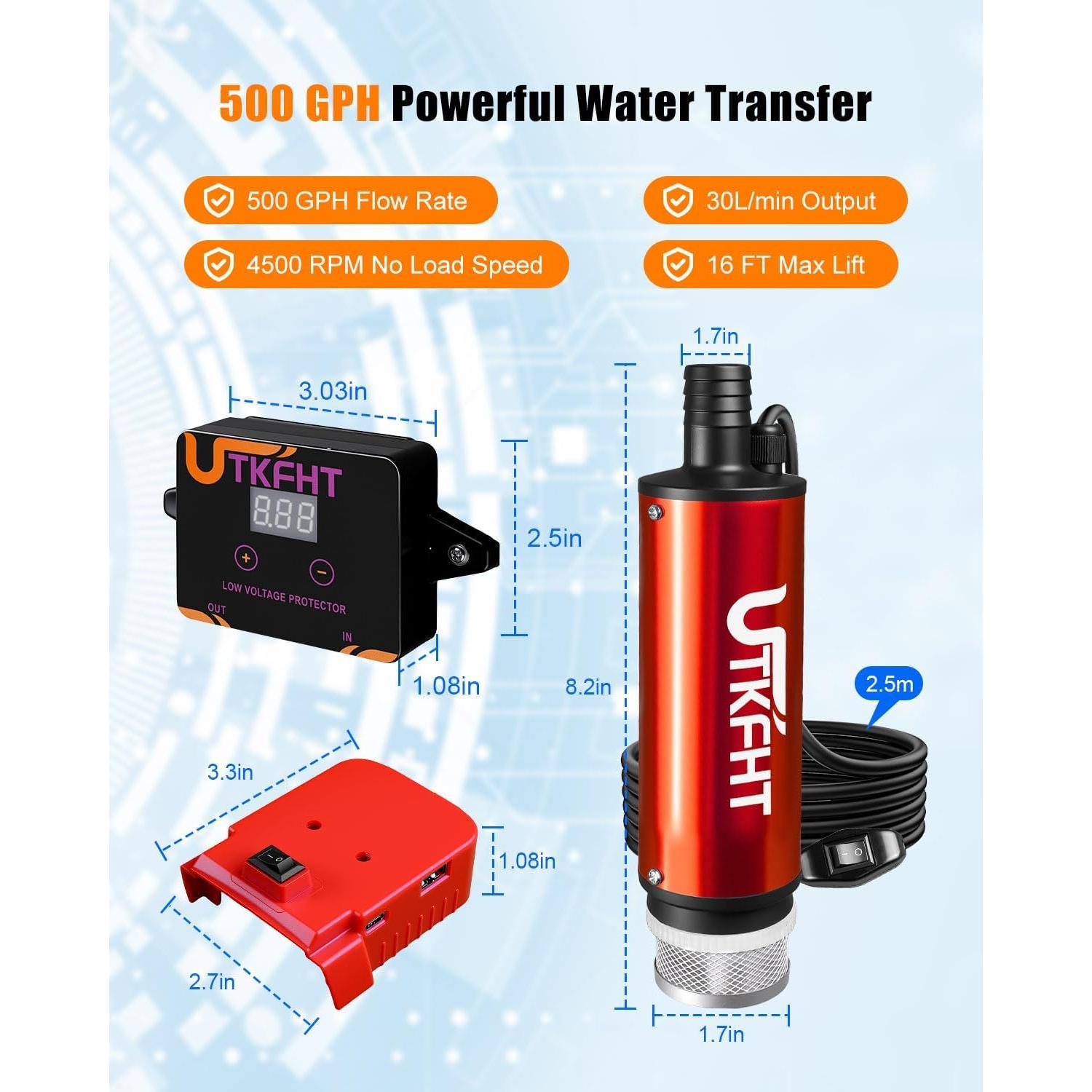 Mini Bomba de Agua UTKFHT 500GPH 18V Compatible Milwaukee