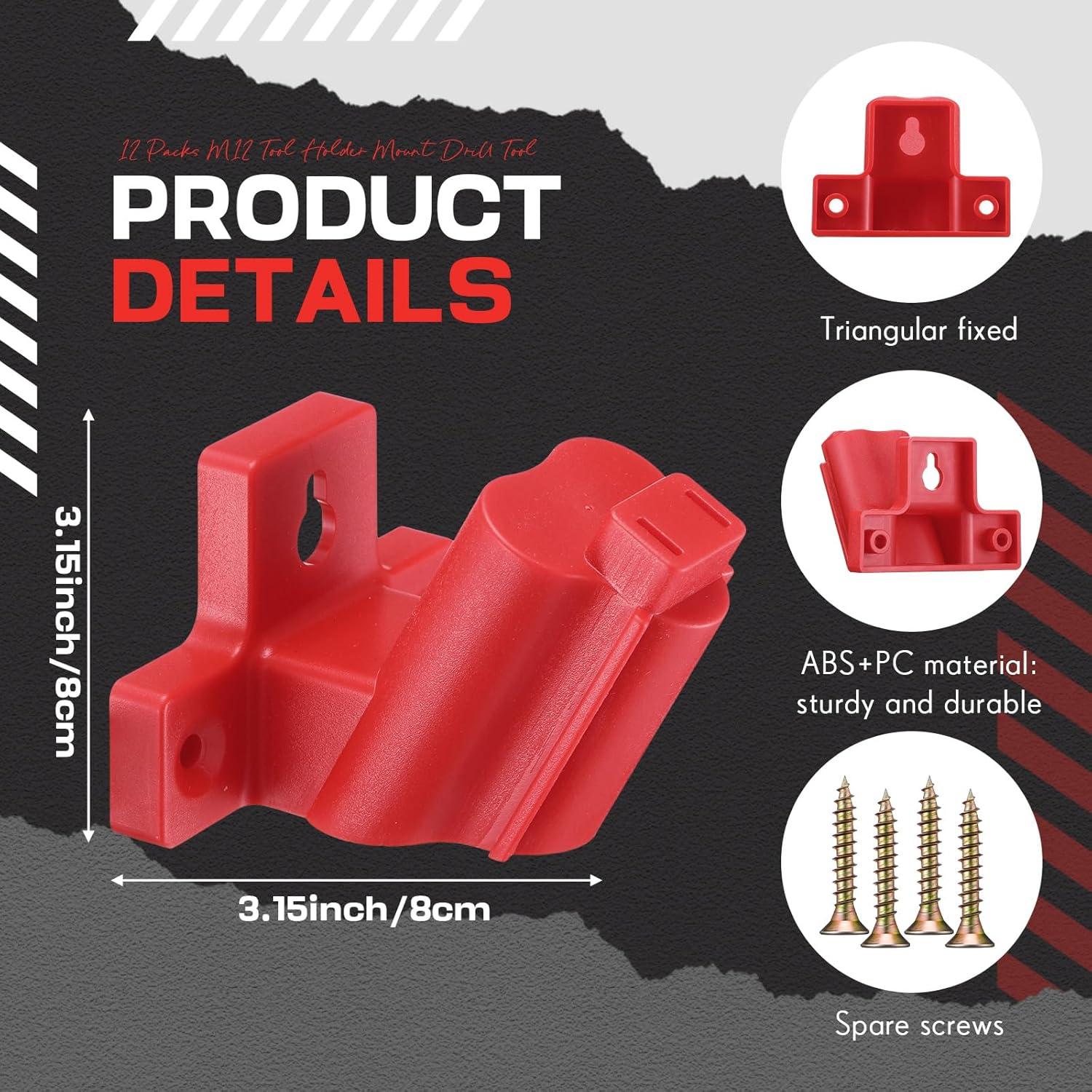 12 Soportes de Herramientas Threlaco para Milwaukee M12 Rojo