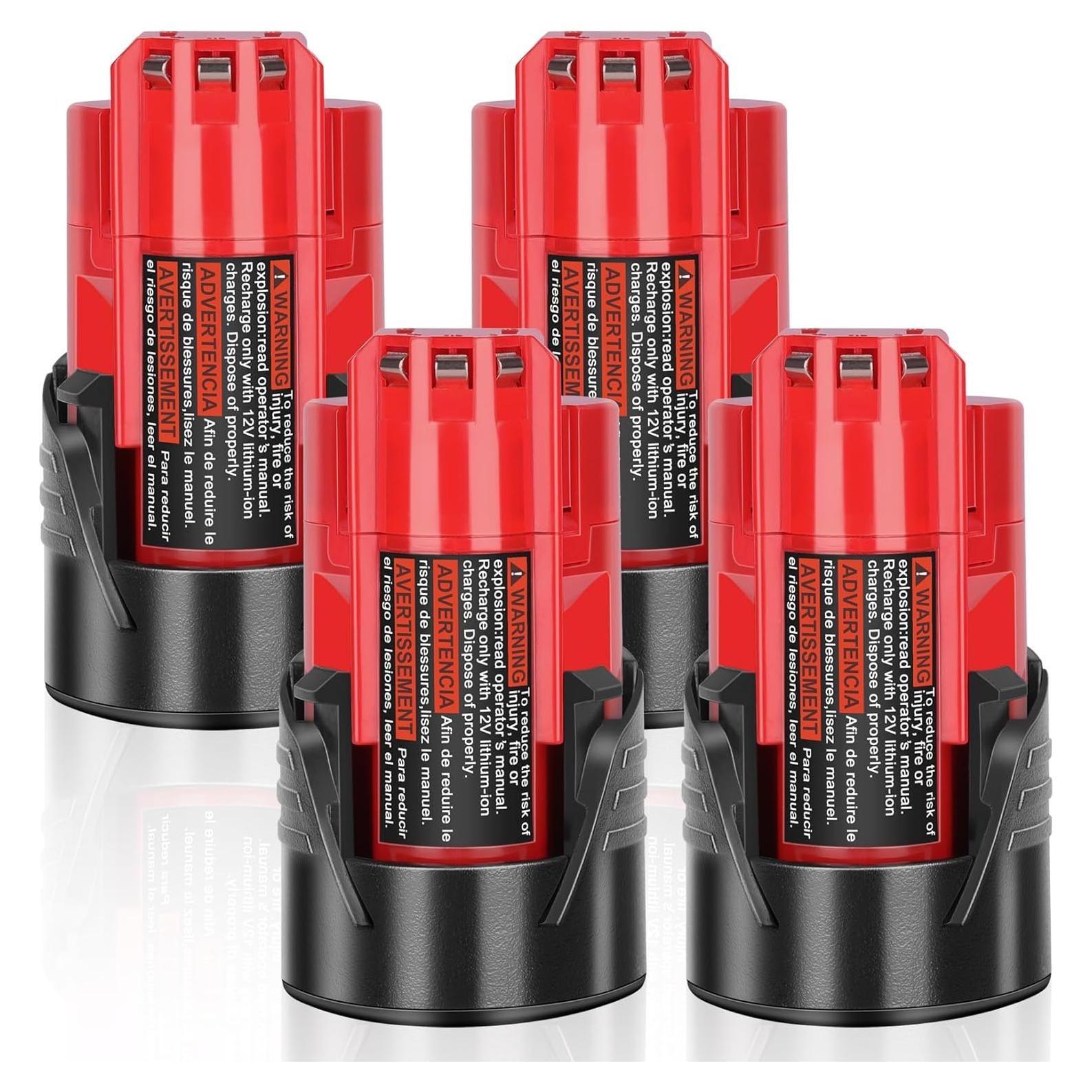 4 Baterías de Reemplazo 12V 3000mAh Ziment para Milwaukee