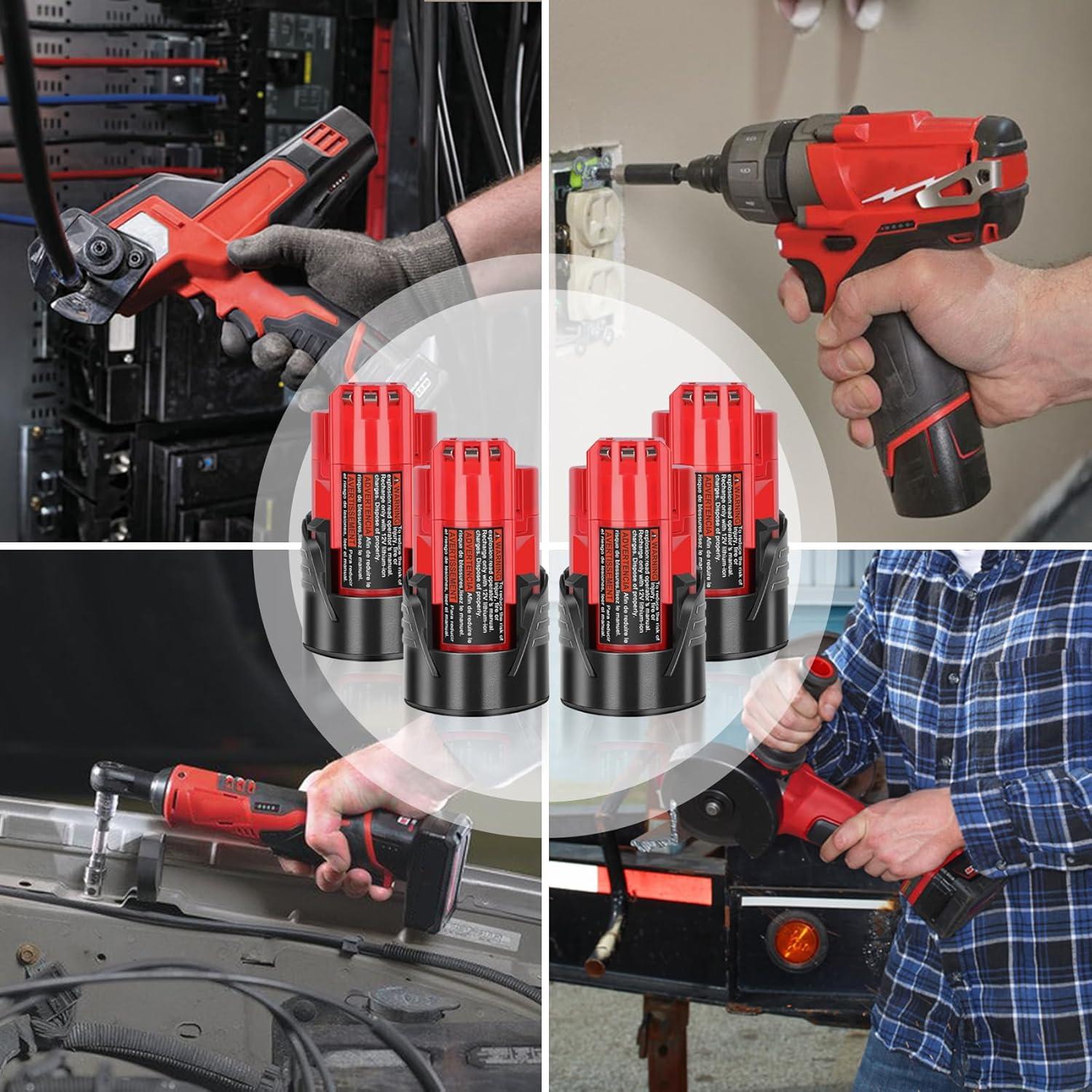 4 Baterías de Reemplazo 12V 3000mAh Ziment para Milwaukee