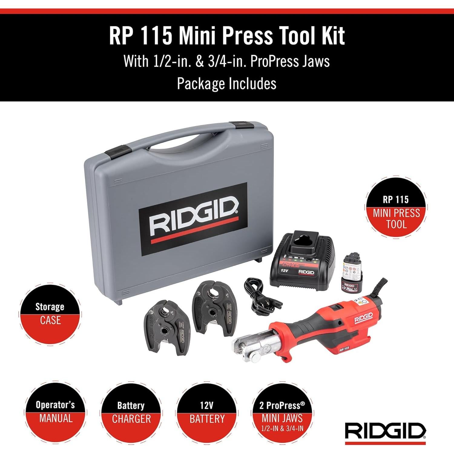 Mini Herramienta de Prensa RIDGID RP 115 con Batería 12V