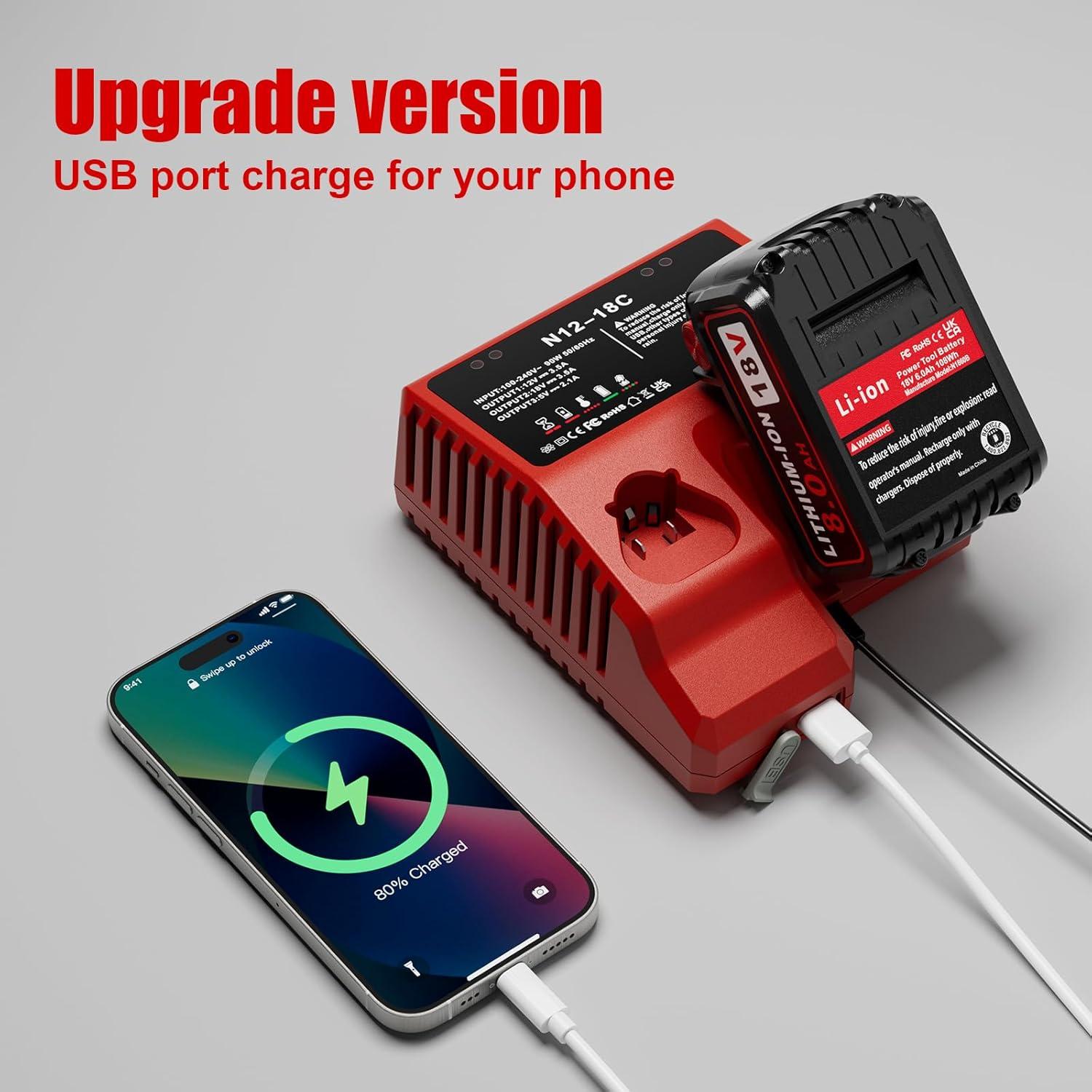 Paquete de 2 Baterías 18V 8000mAh y Cargador PercooAir Rojo