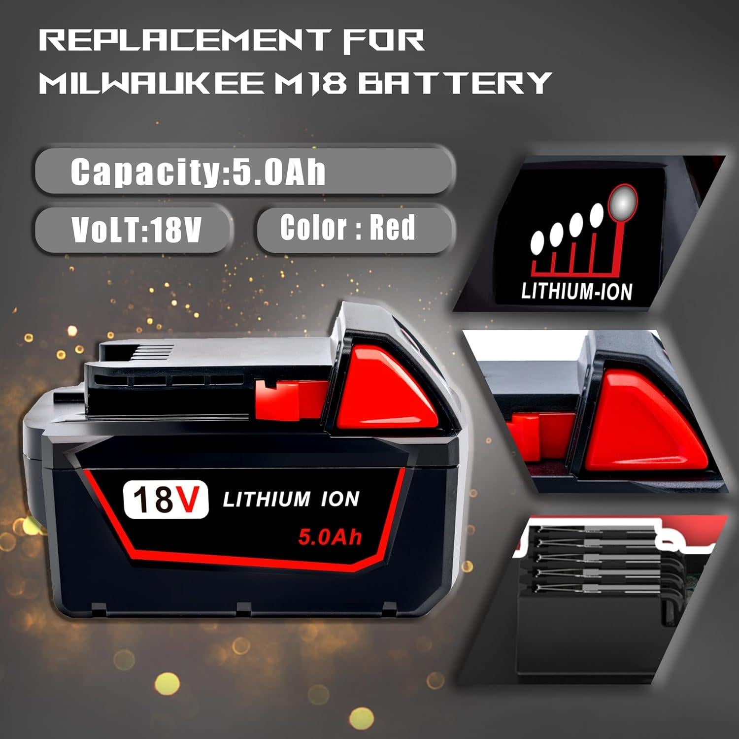 Batería de Reemplazo Epowon 5.0Ah 18V para Milwaukee M18