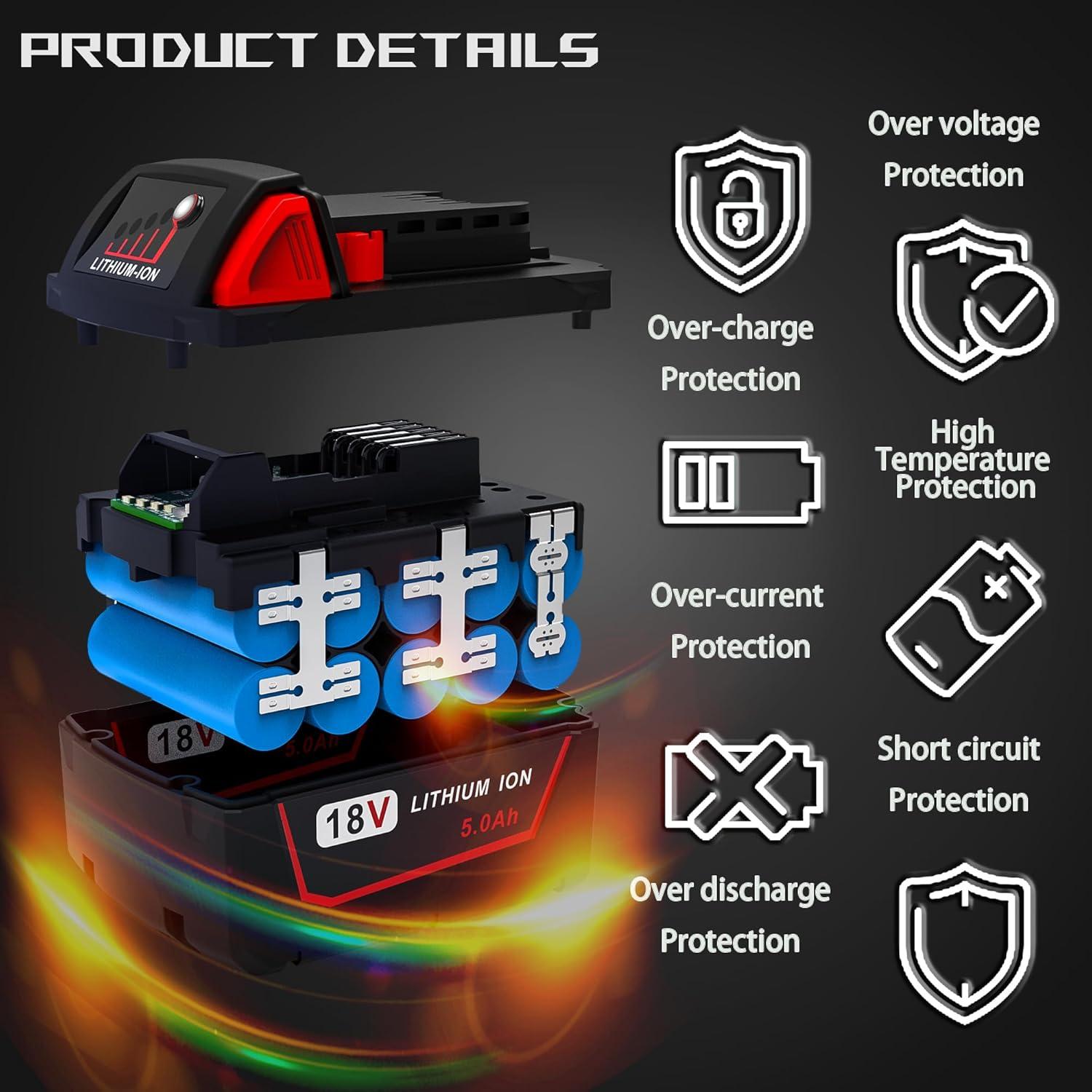 Batería de Reemplazo Epowon 5.0Ah 18V para Milwaukee M18