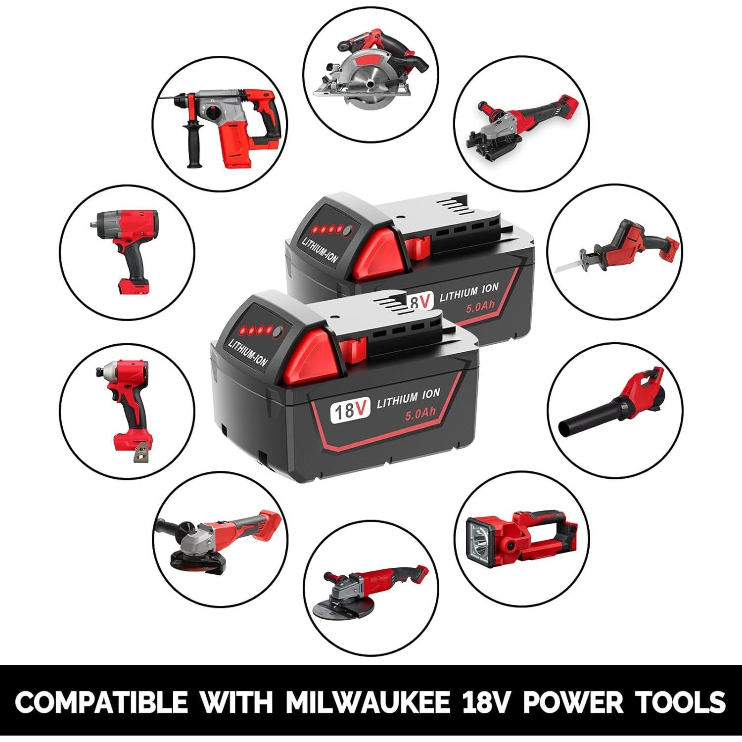 Batería de Reemplazo Milwaukee M18 18V 5.0Ah Litio Ion - 2 Paquetes