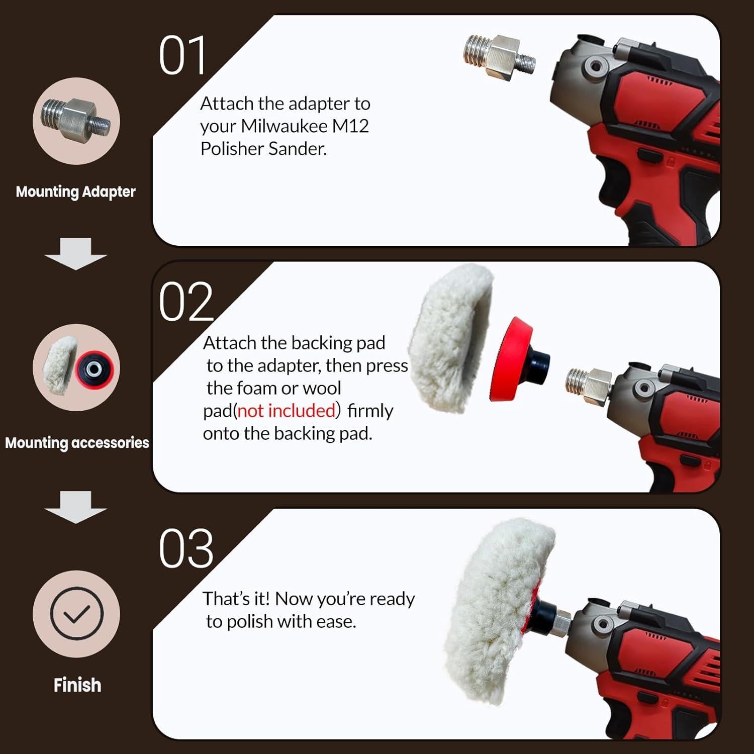 Pad de Respaldo Lijado/Pulido 3" Noyfemr con Adaptador M9 a 5/8"