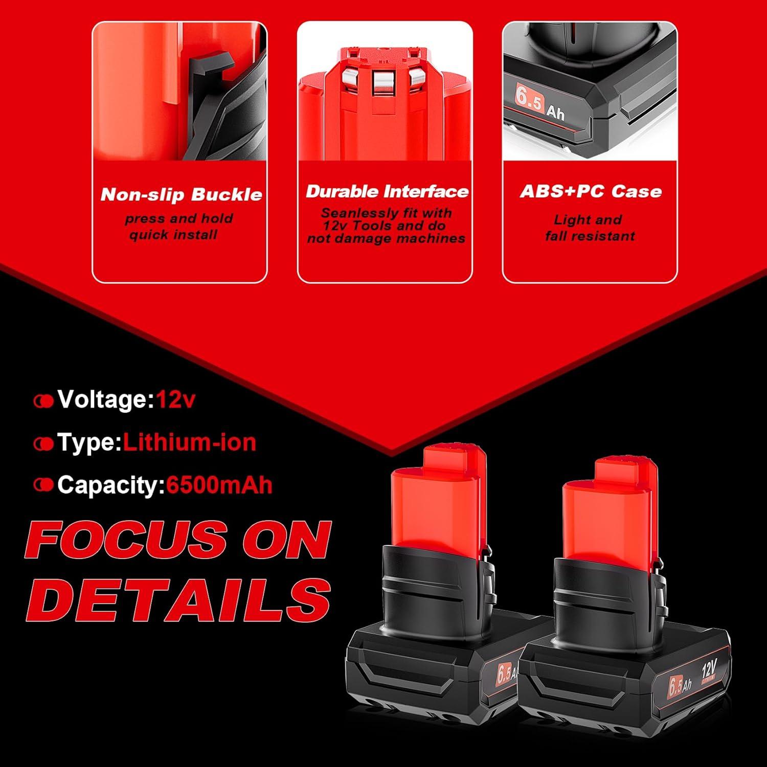 Batería de Reemplazo Li-Ion 12V 6.5Ah TenHutt para Milwaukee