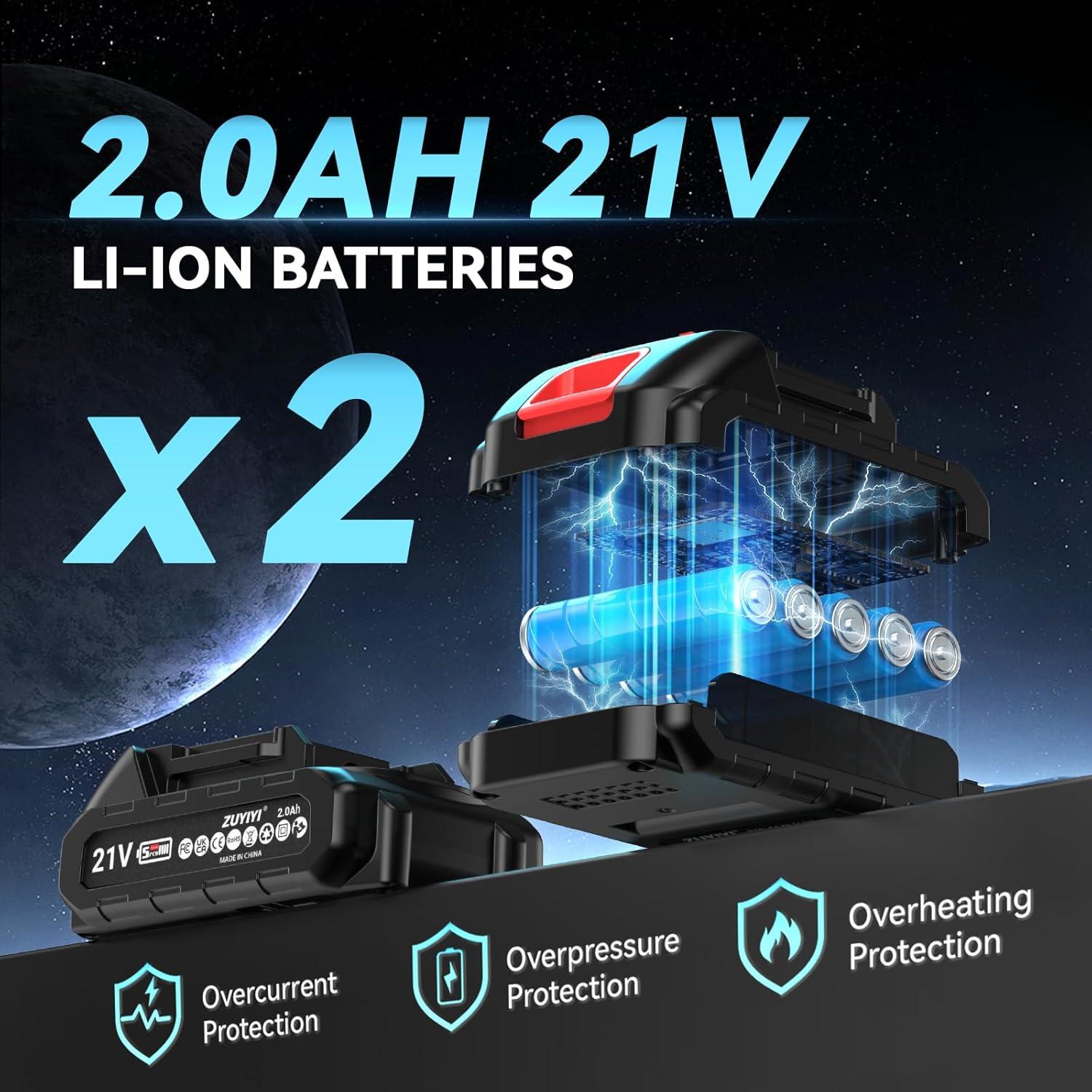 Llave de Trinquete Eléctrica ZUYIYI 21V 180N.m con 8 Sockets