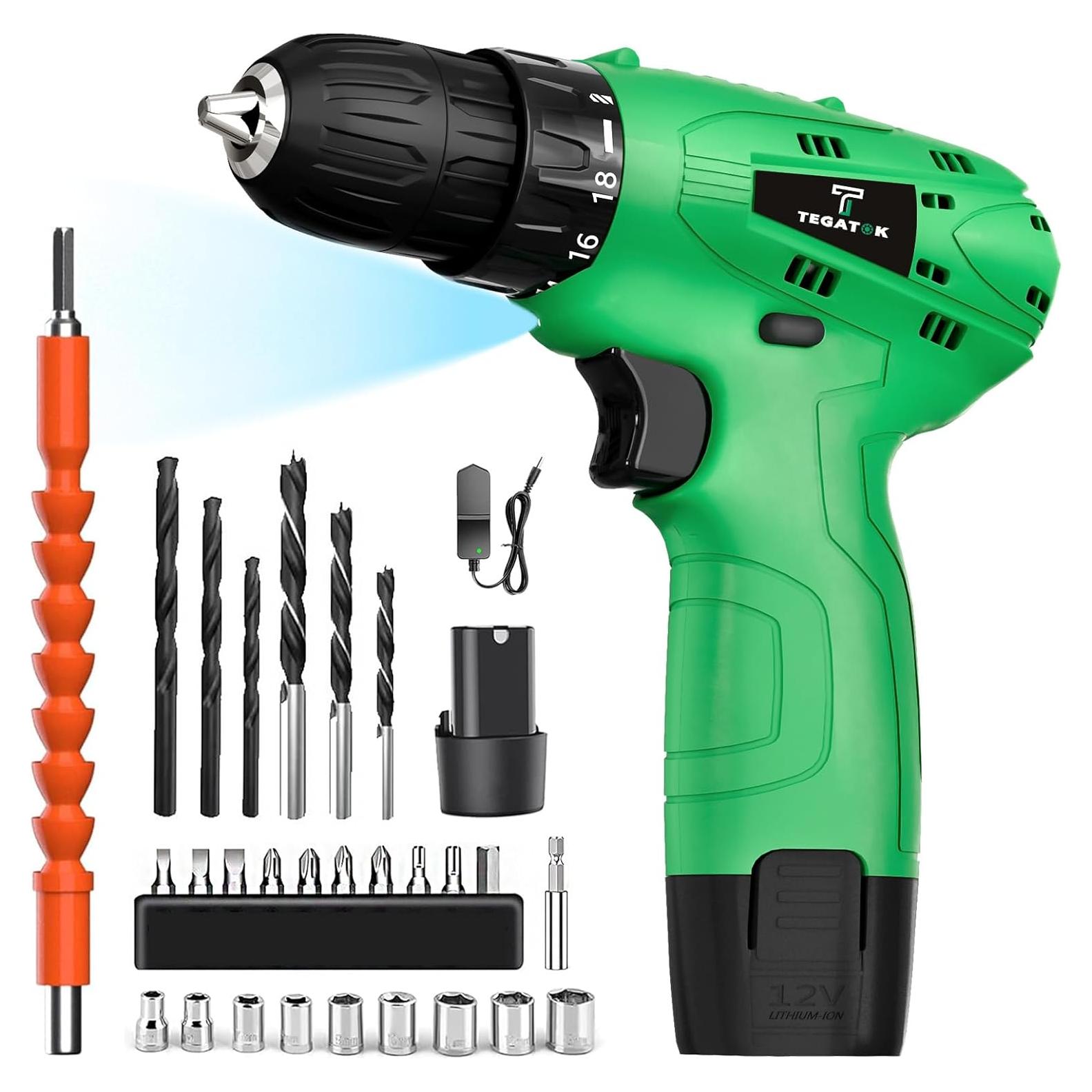 Taladro Inalámbrico Tegatok 12V con Batería y Cargador