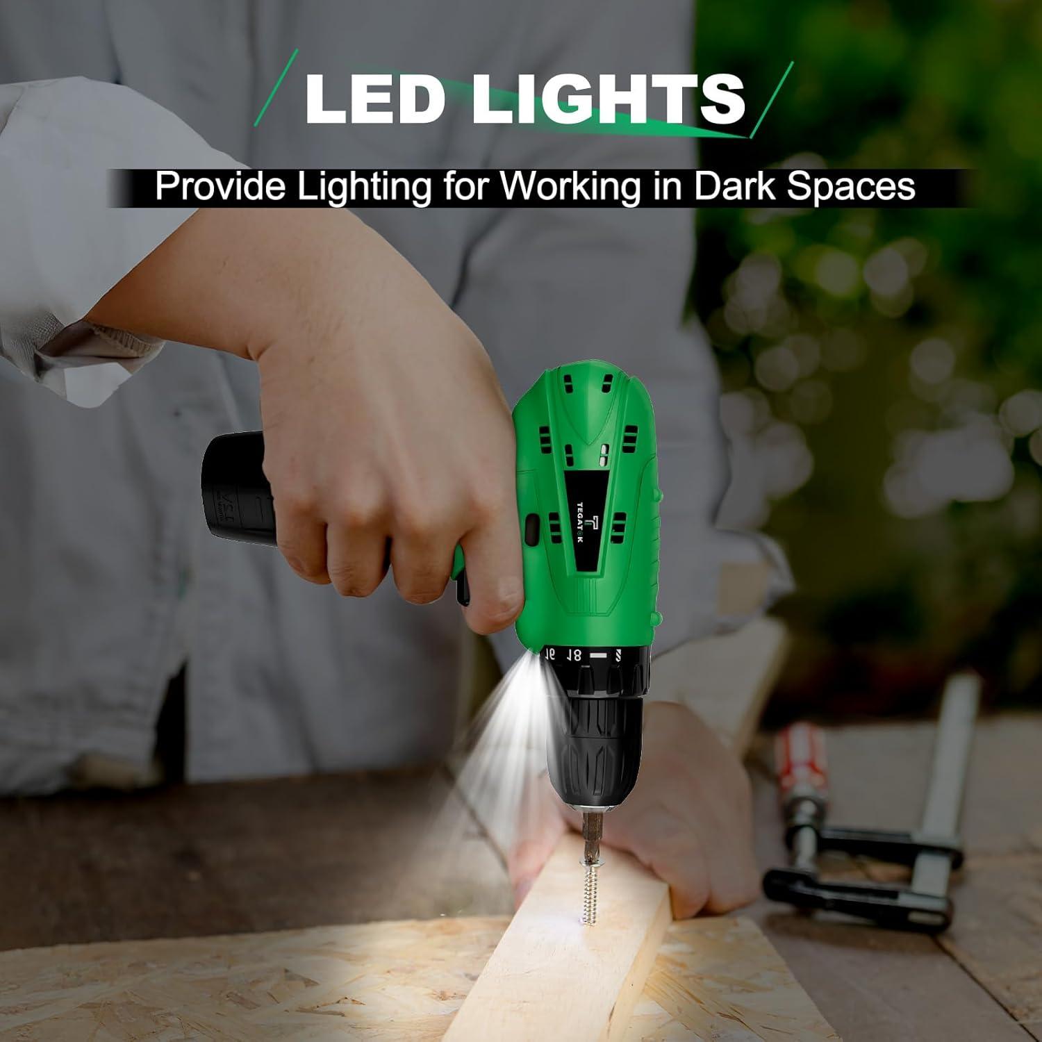 Taladro Inalámbrico Tegatok 12V con Batería y Cargador