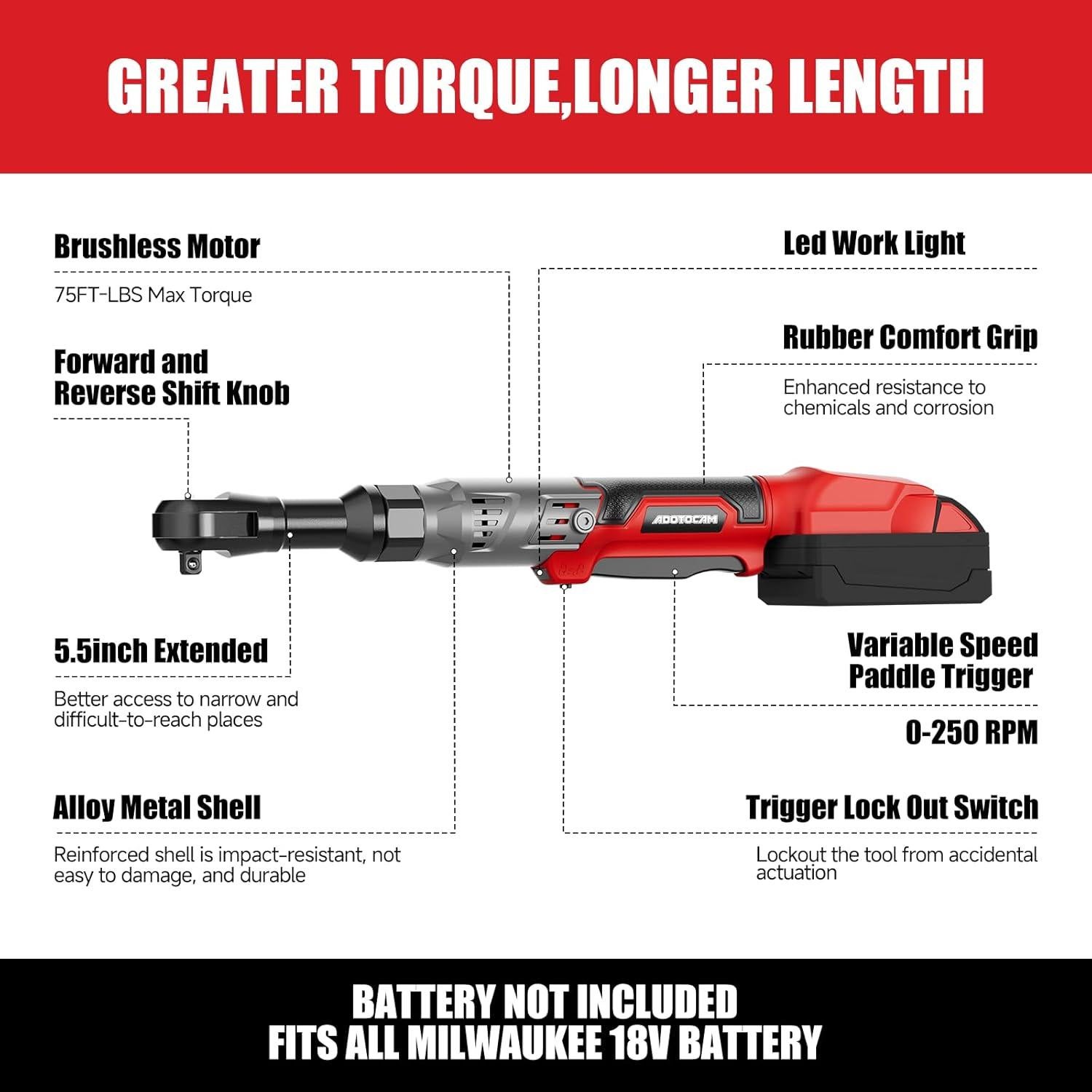 Llave de Trinquete Inalámbrica ADOTOCAM 3/8" 75N.m para Milwaukee