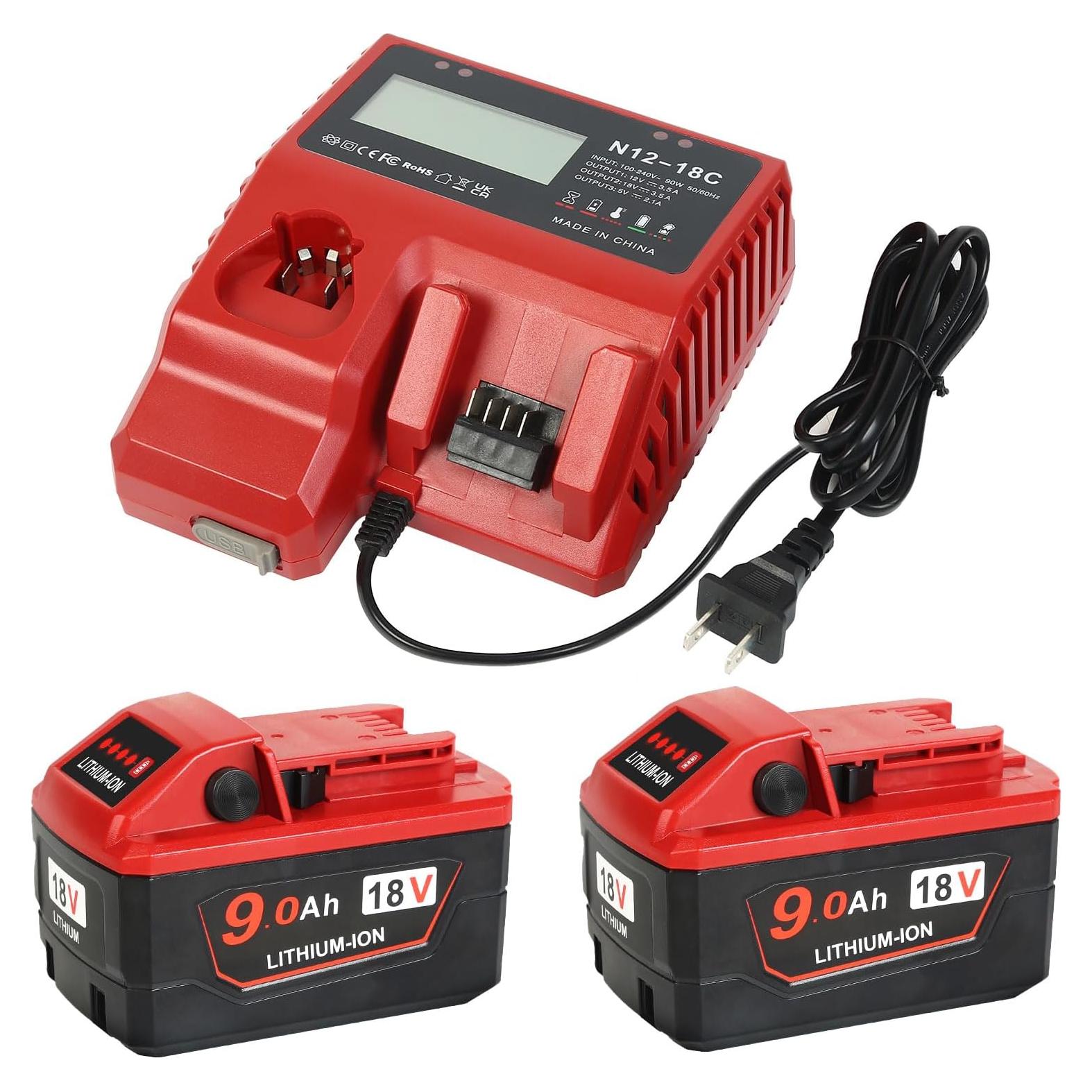 Paquete de 2 Baterías 18V 9.0Ah + Cargador Milwaukee 48-59-1812