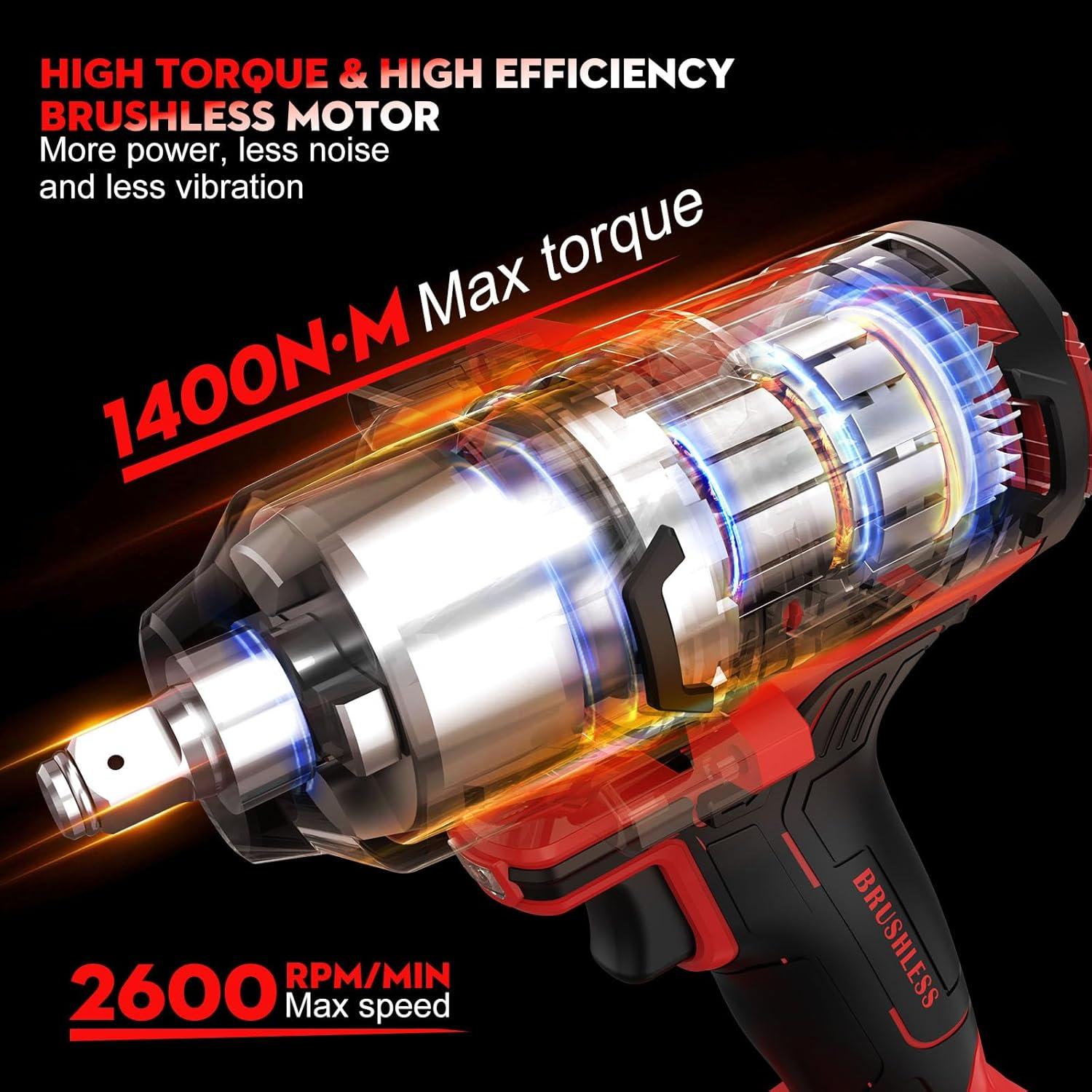 Llave de Impacto Inalámbrica Sundpey 1400Nm 21V con 2 Baterías