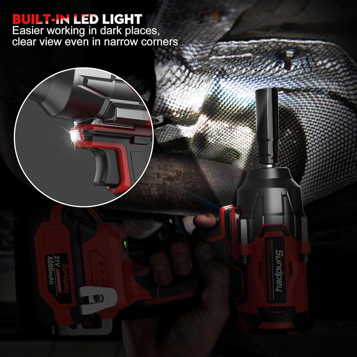 Llave de Impacto Inalámbrica Sundpey 1400Nm 21V con 2 Baterías