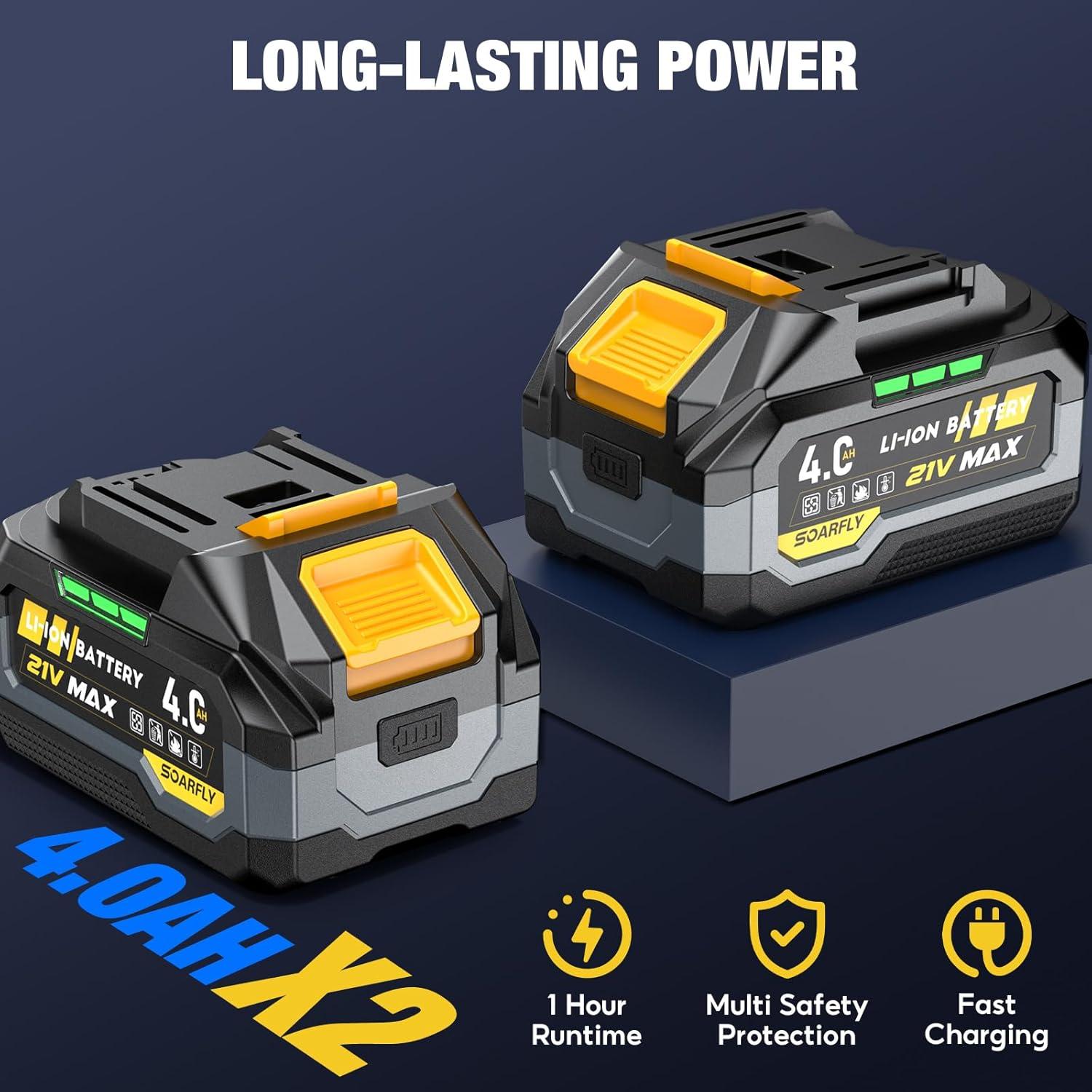 Llave de impacto inalámbrica SOARFLY 21V 1200Nm con 2 baterías