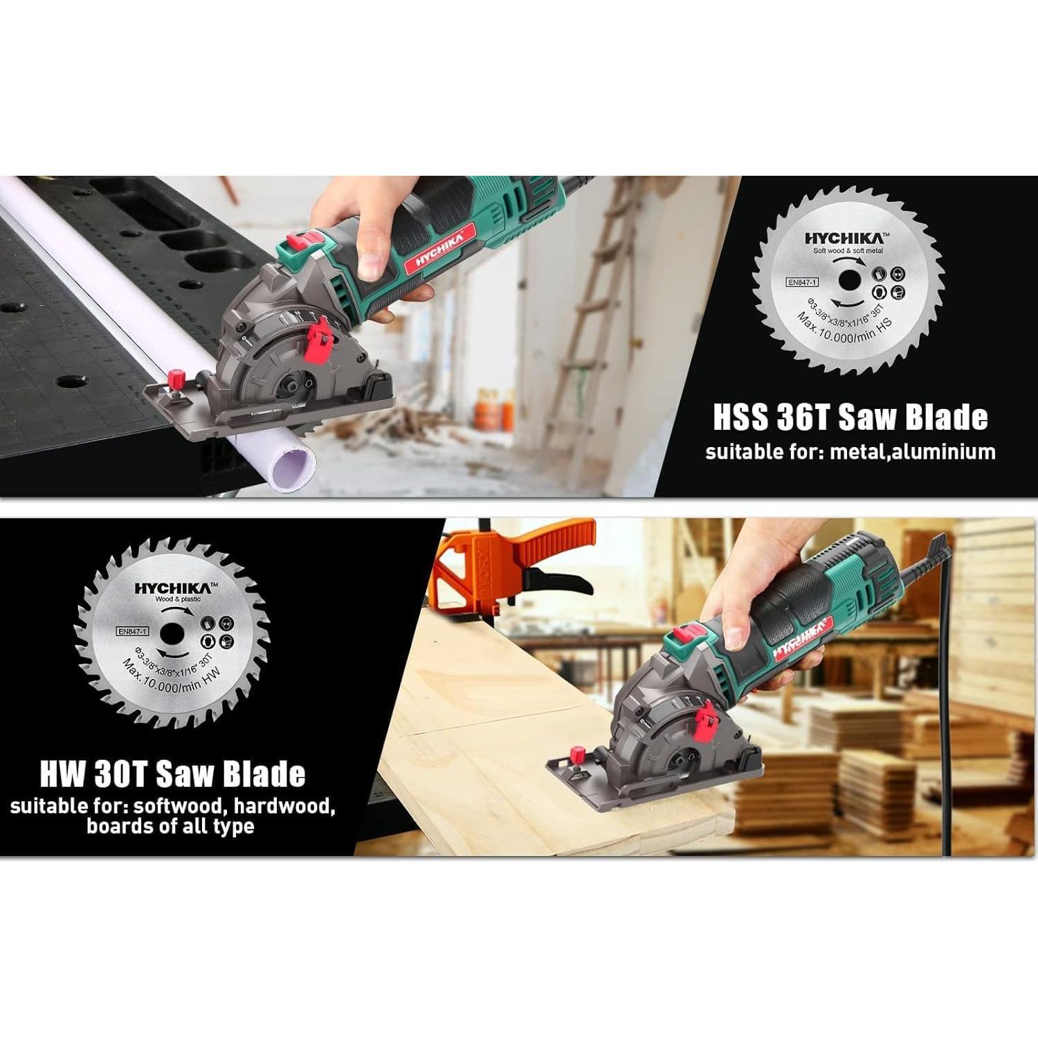 Sierra Circular Mini HYCHIKA 85mm 4500RPM con 3 Cuchillas