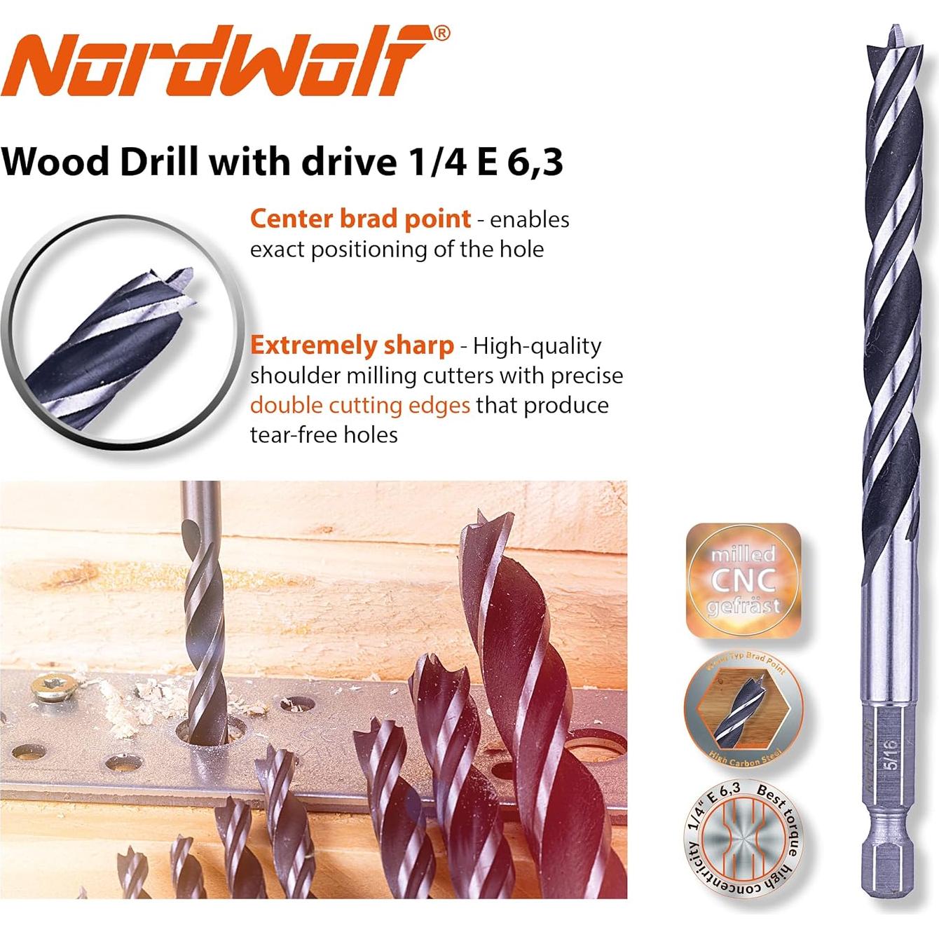 Conjunto de Brocas de Punta Brad 12 Piezas NordWolf 3.18 a 12.7 mm