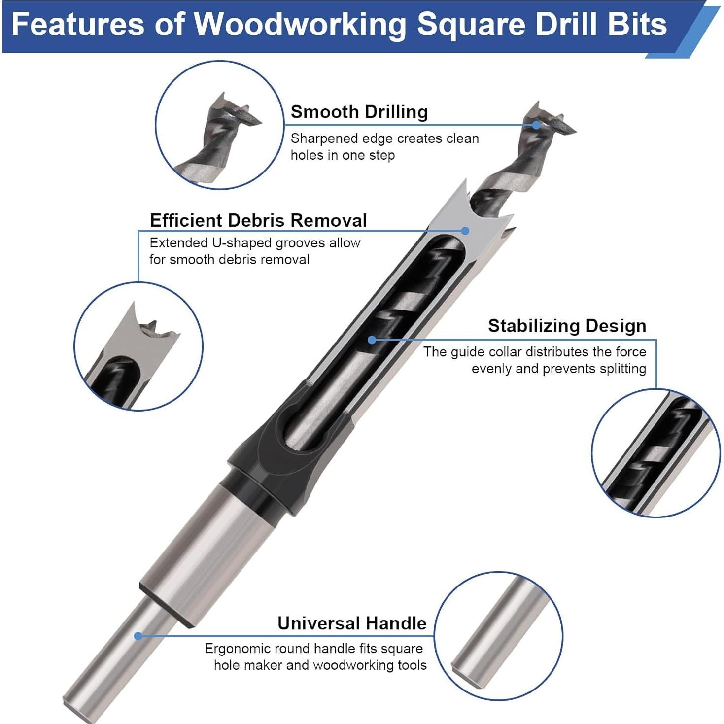 Juego de Brocas Cuadradas 6PCS Devvicoo para Mortajado