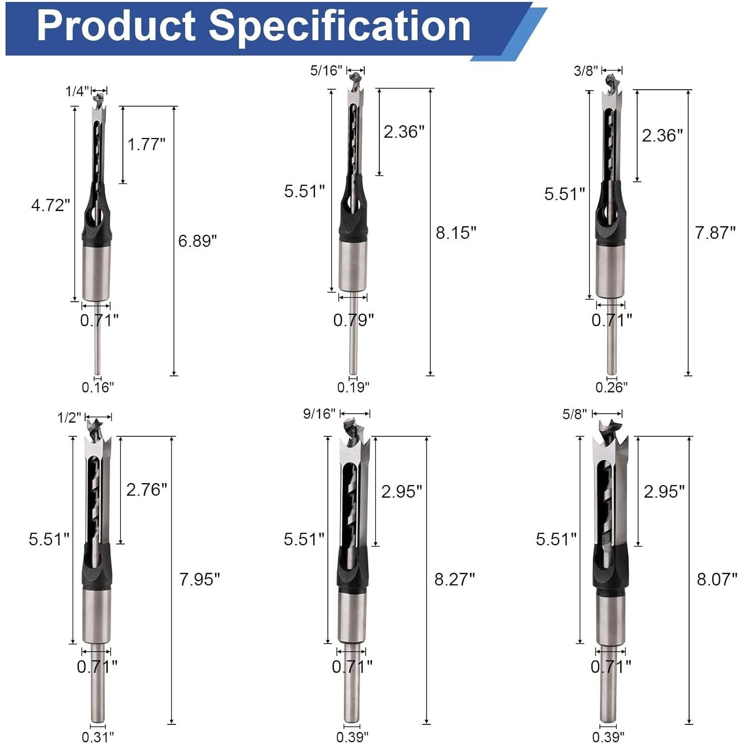 Juego de Brocas Cuadradas 6PCS Devvicoo para Mortajado