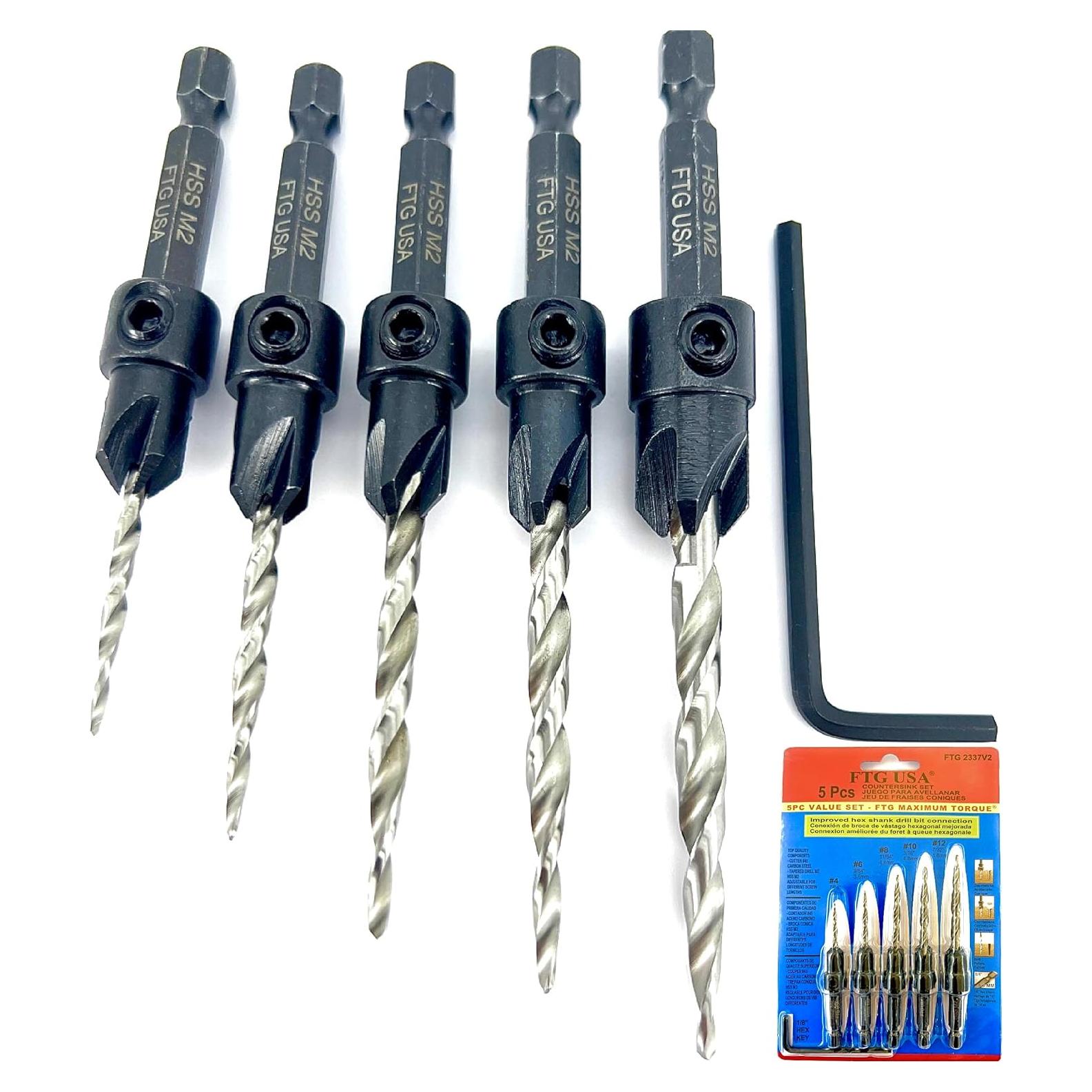 Juego de Brocas Avellanadas FTG USA 5 Piezas para Madera