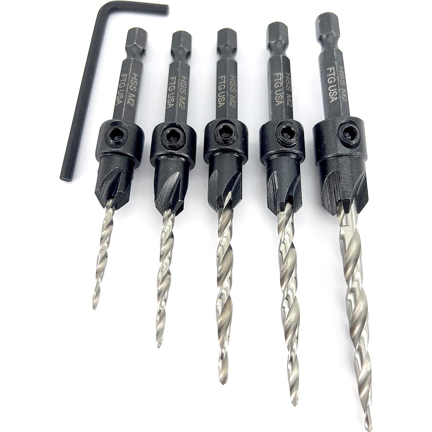 Juego de Brocas Avellanadas FTG USA 5 Piezas para Madera