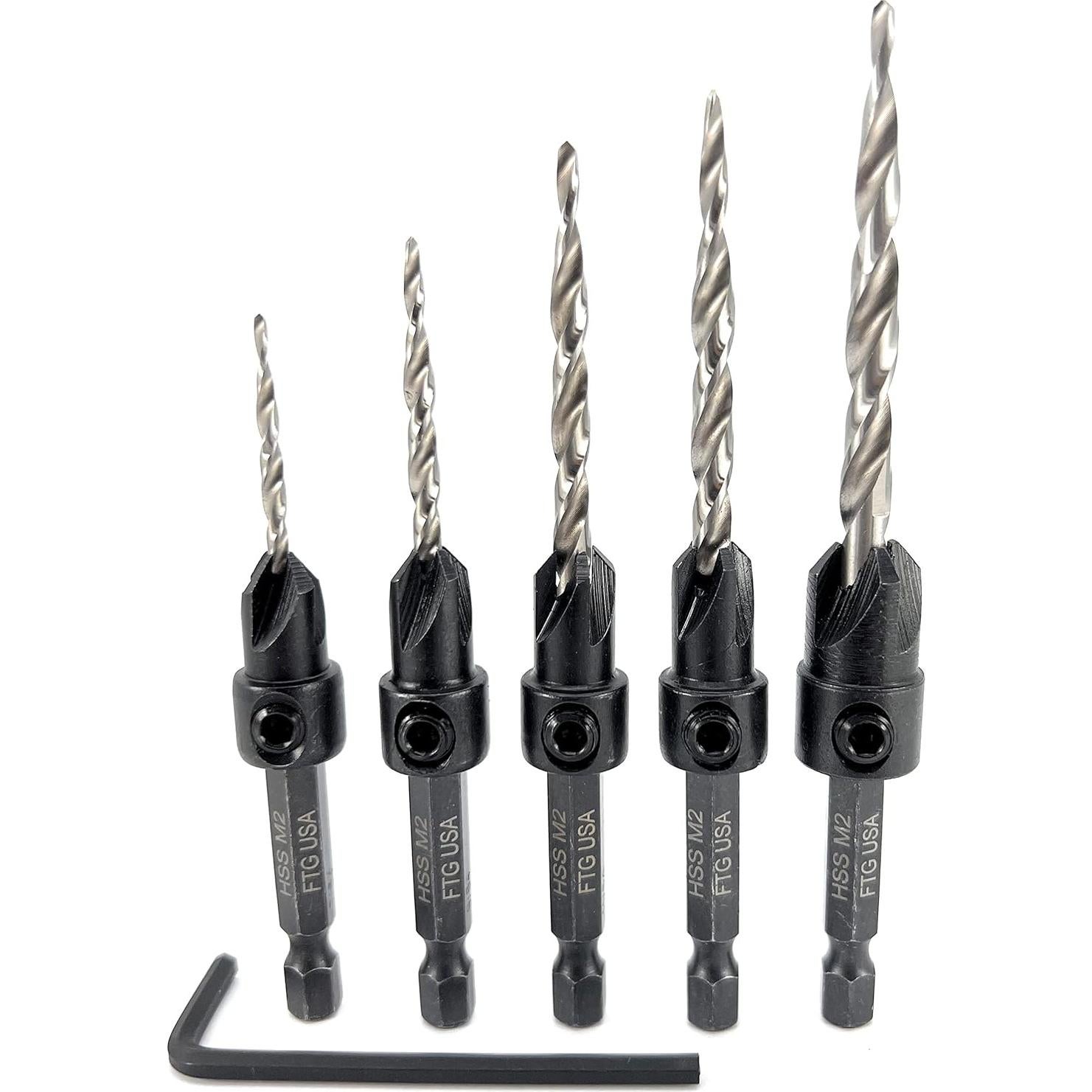 Juego de Brocas Avellanadas FTG USA 5 Piezas para Madera