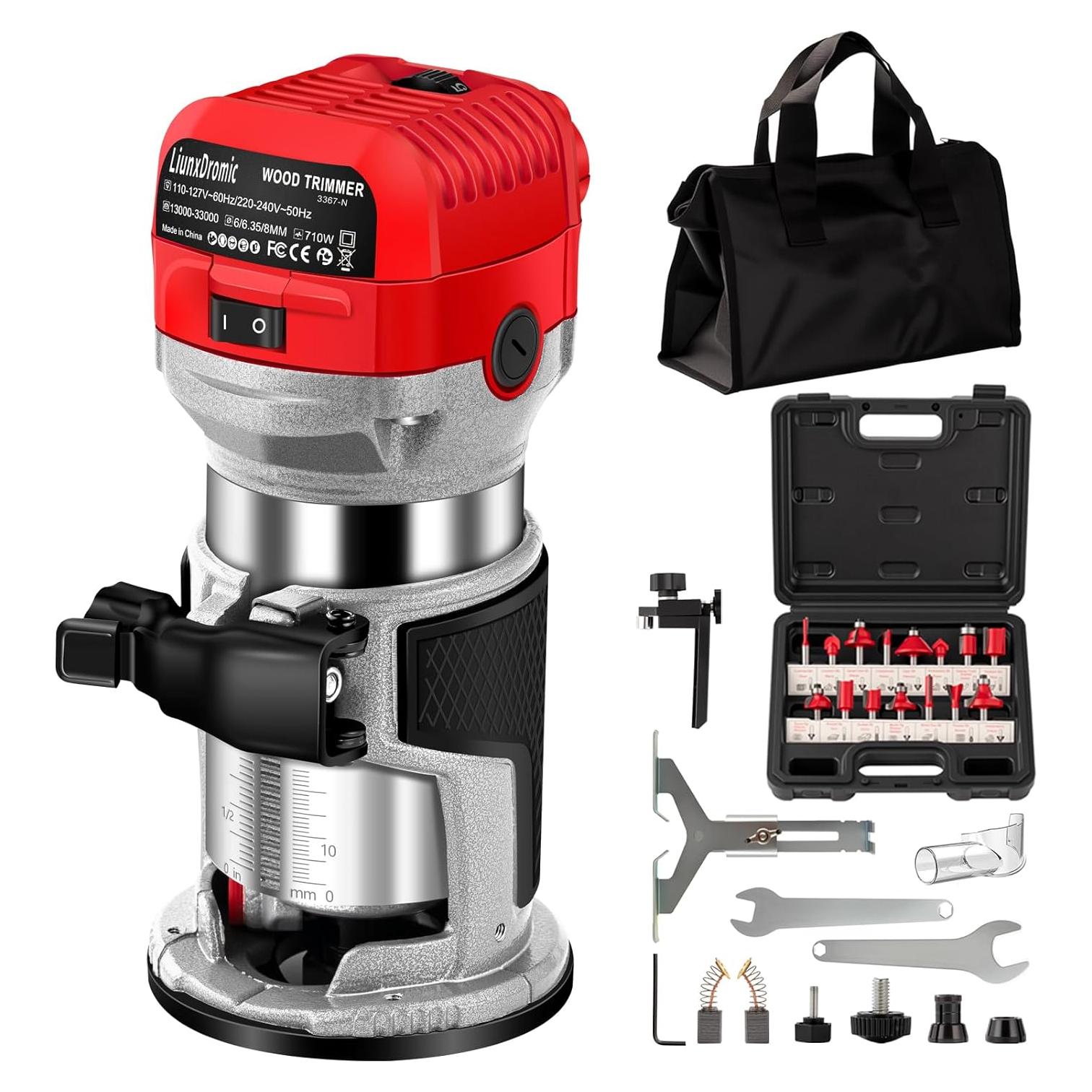 Router de Madera LiunxDromic US7 800W 31000rpm con 12 Puntas