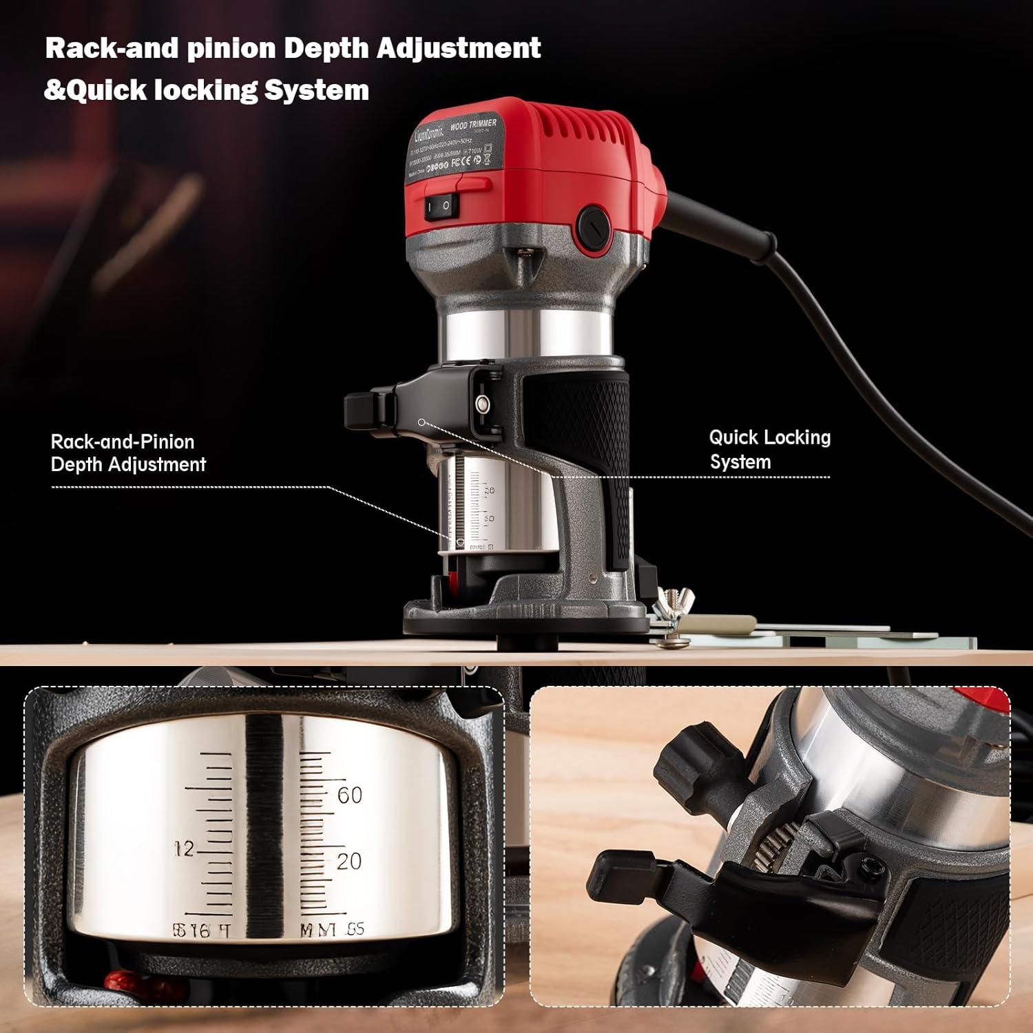 Router de Madera LiunxDromic US7 800W 31000rpm con 12 Puntas