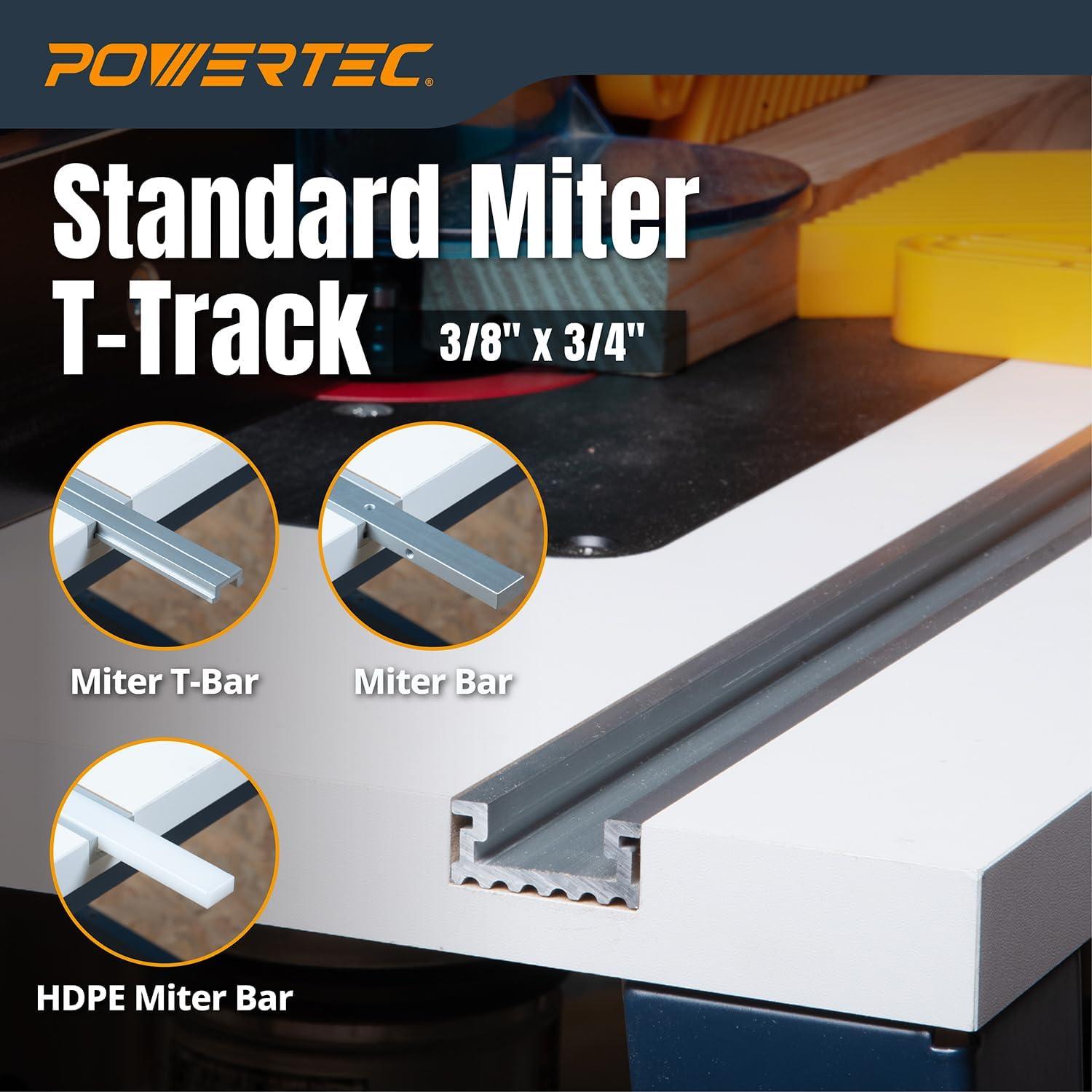 Juego de T-Track y T-Bar de Aluminio POWERTEC 121.92 cm