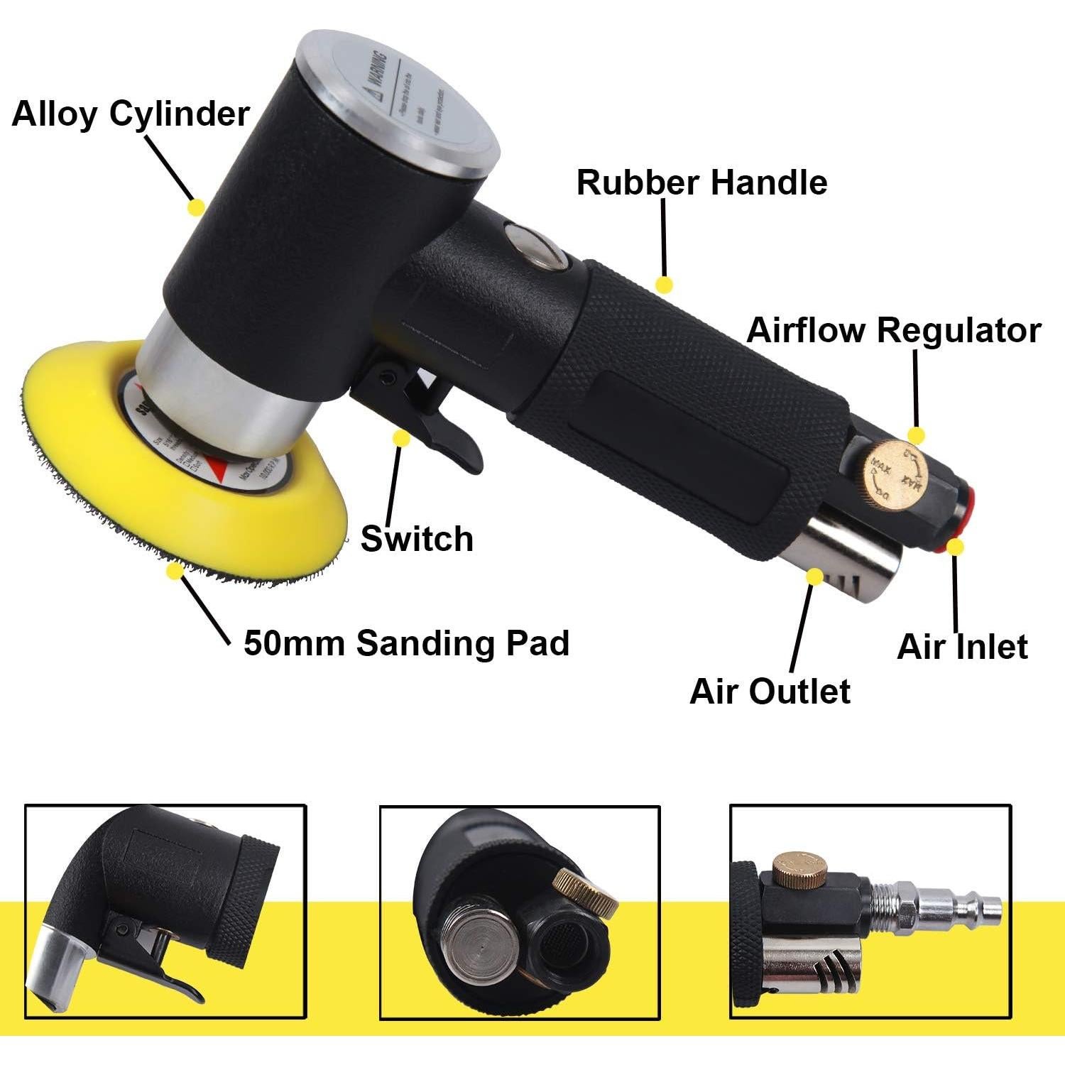 Lijadora Orbital Neumática YELWAY 2" y 3" 15000 RPM